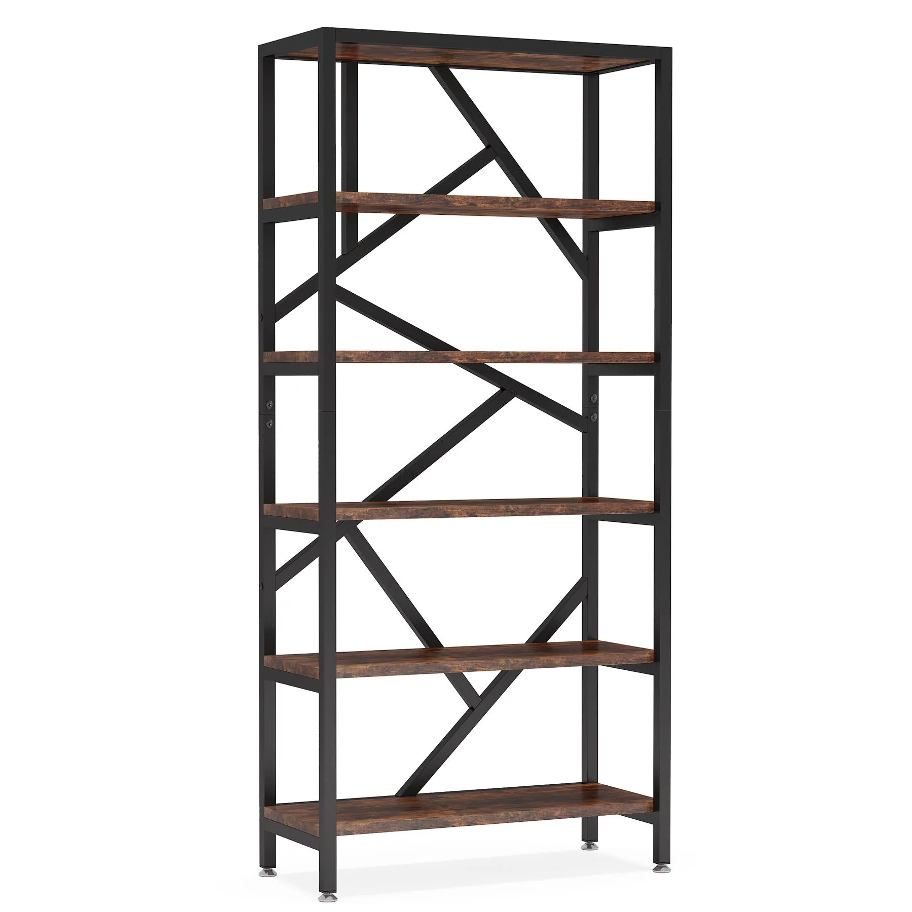 71" Bookshelf, Industrial Etagere Bookcase 6 Shelf Display Rack - Image 13