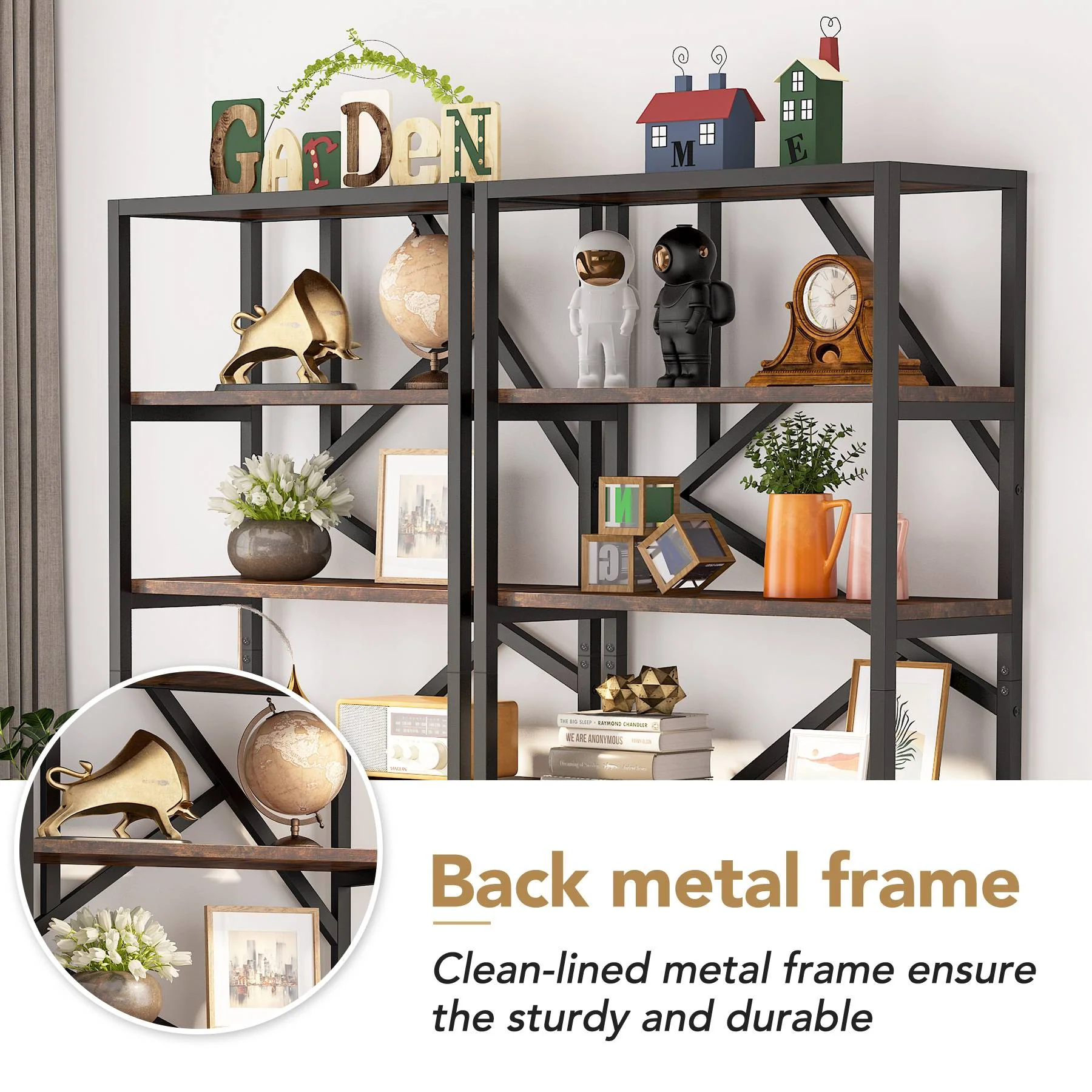 71" Bookshelf, Industrial Etagere Bookcase 6 Shelf Display Rack - Image 5