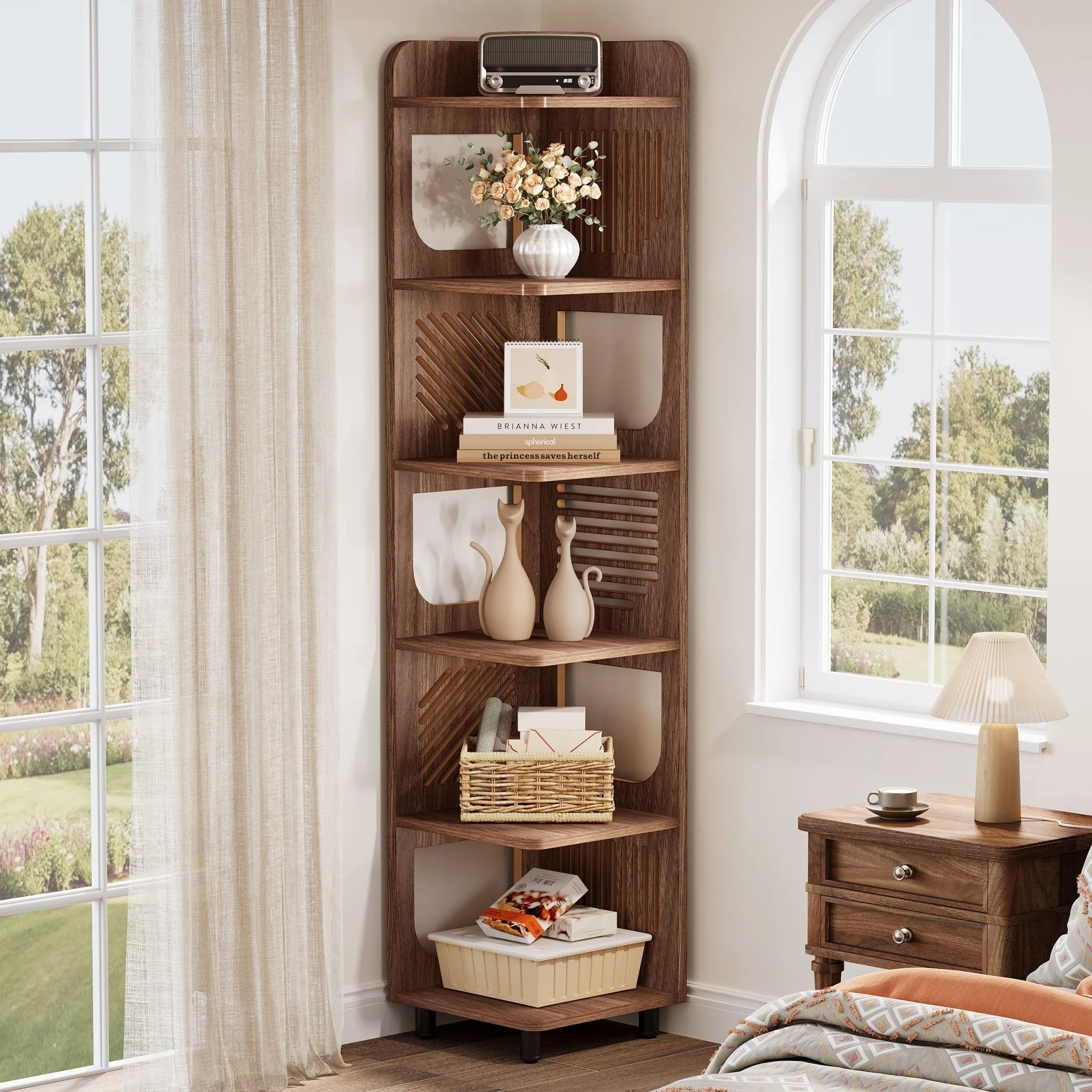 71" Corner Shelf, Narrow Bookshelf Display Shelf with Storage Rack