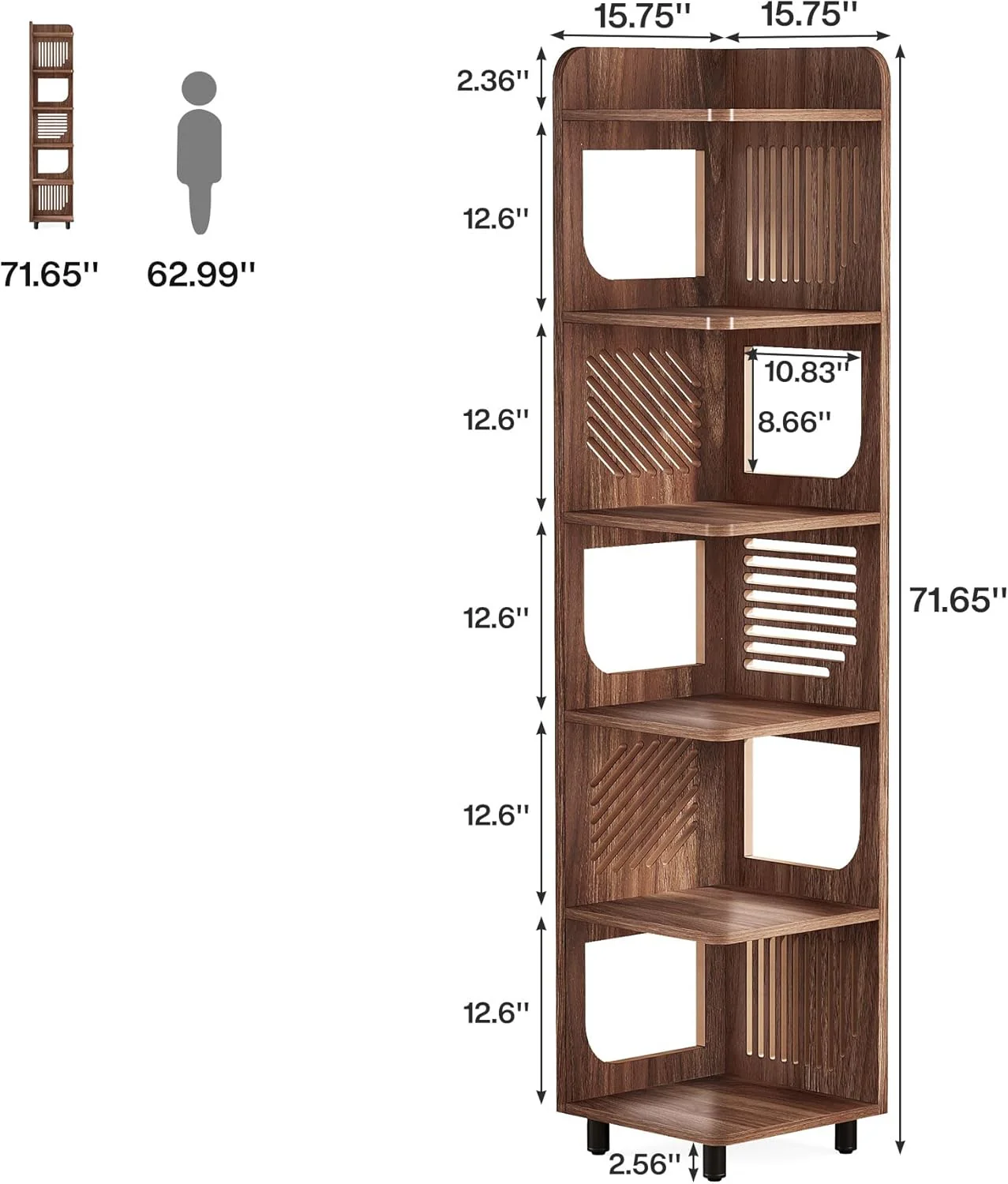 71" Corner Shelf, Narrow Bookshelf Display Shelf with Storage Rack - Image 2