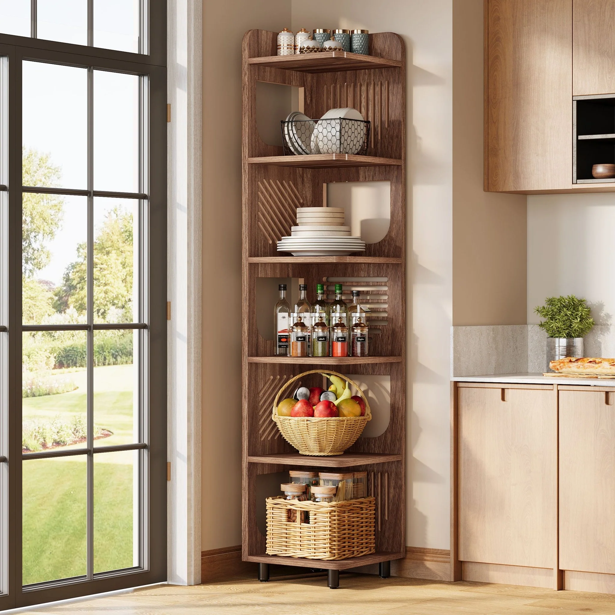 71" Corner Shelf, Narrow Bookshelf Display Shelf with Storage Rack - Image 3