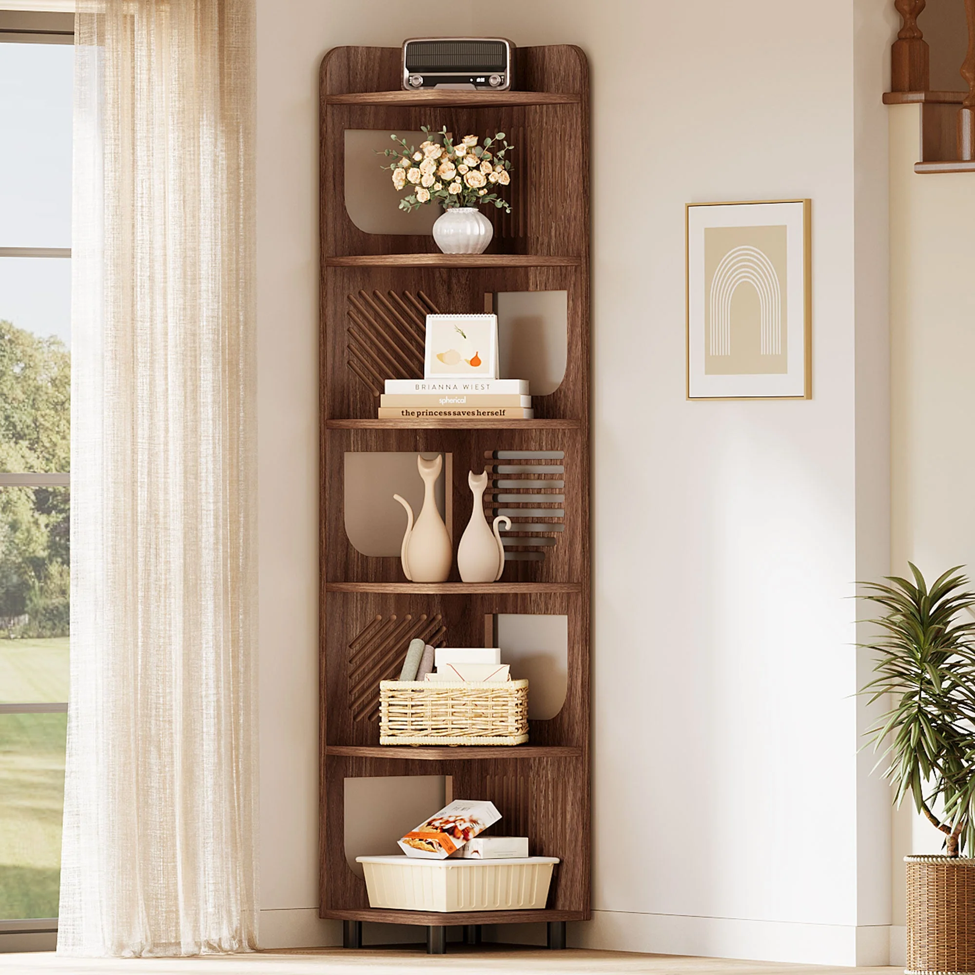71" Corner Shelf, Narrow Bookshelf Display Shelf with Storage Rack - Image 5