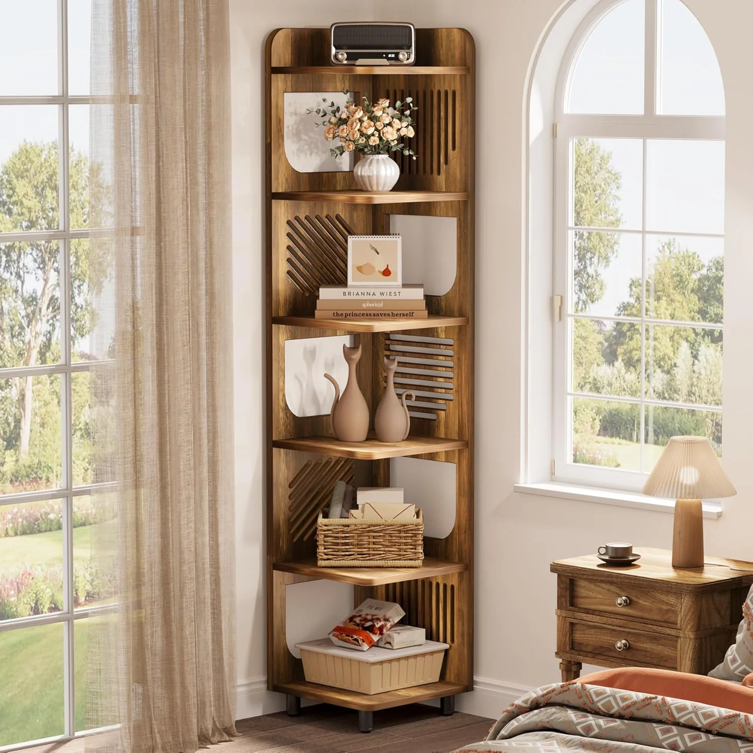 71" Corner Shelf, Narrow Bookshelf Display Shelf with Storage Rack - Image 7