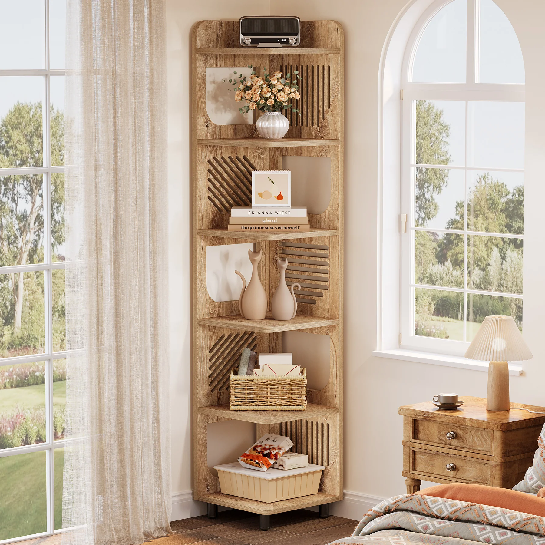 71" Corner Shelf, Narrow Bookshelf Display Shelf with Storage Rack - Image 8