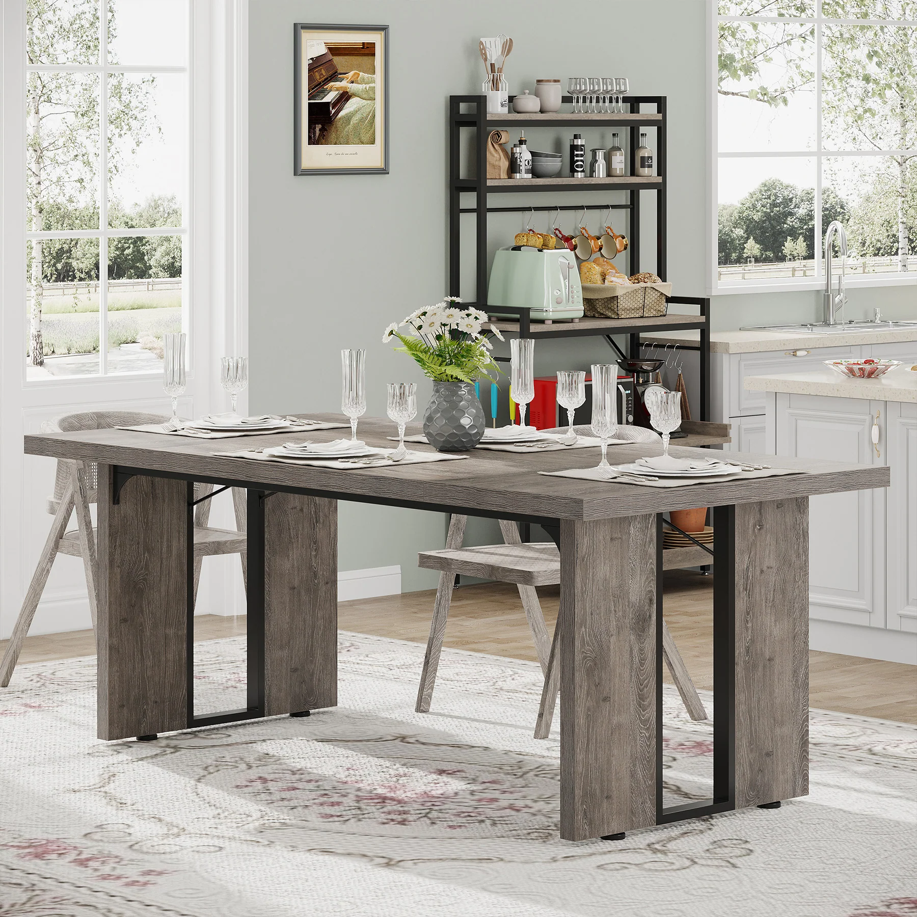 Rectangular Dining Table, 71" Farmhouse Breakfast Table for 6 to 8 People - Image 11