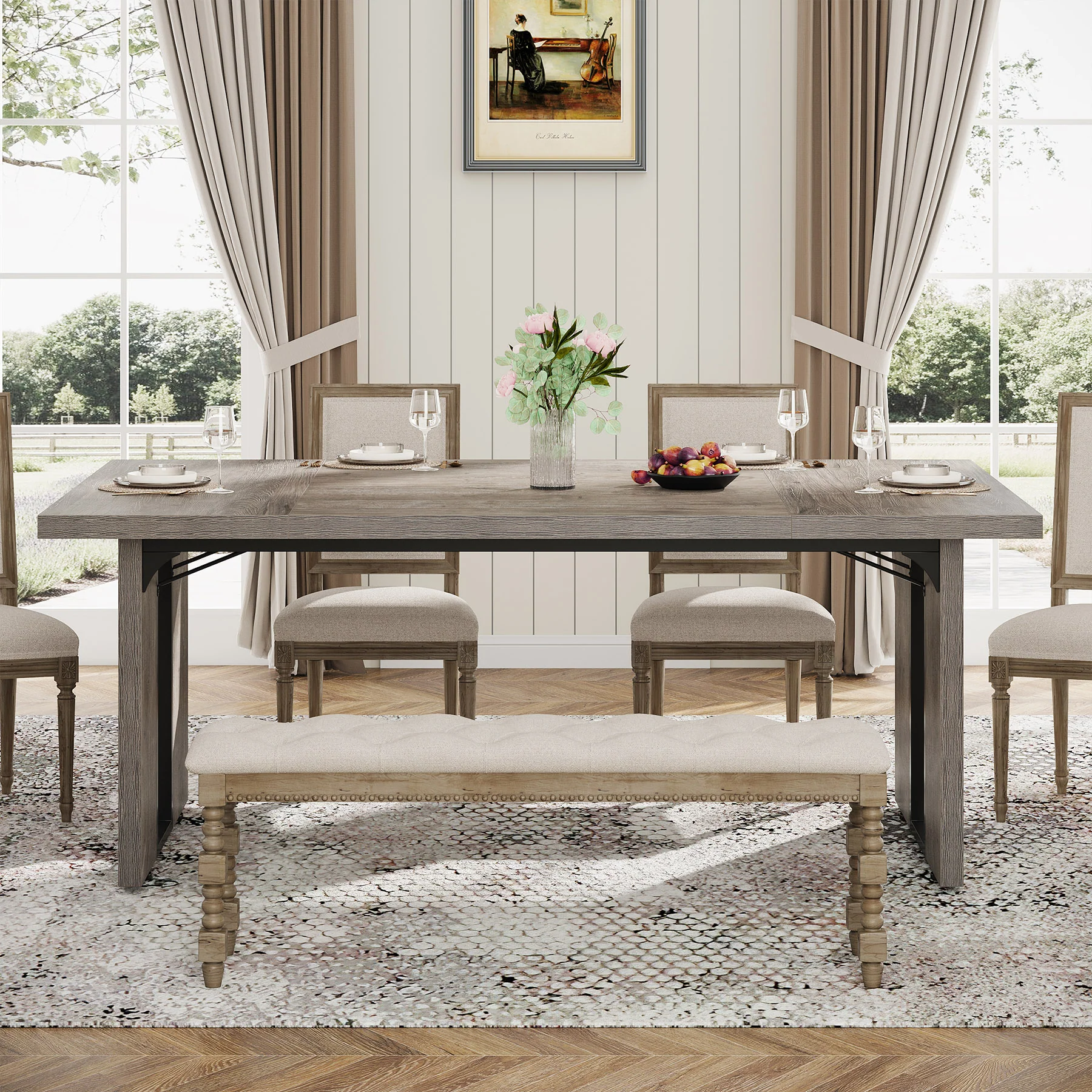 Rectangular Dining Table, 71" Farmhouse Breakfast Table for 6 to 8 People - Image 12