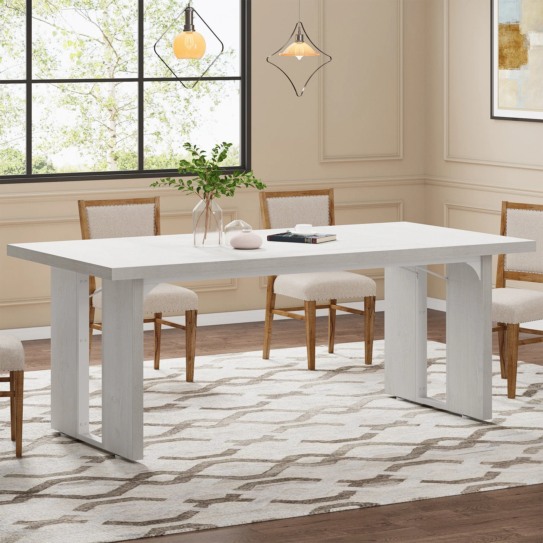 Rectangular Dining Table, 71" Farmhouse Breakfast Table for 6 to 8 People - Image 17