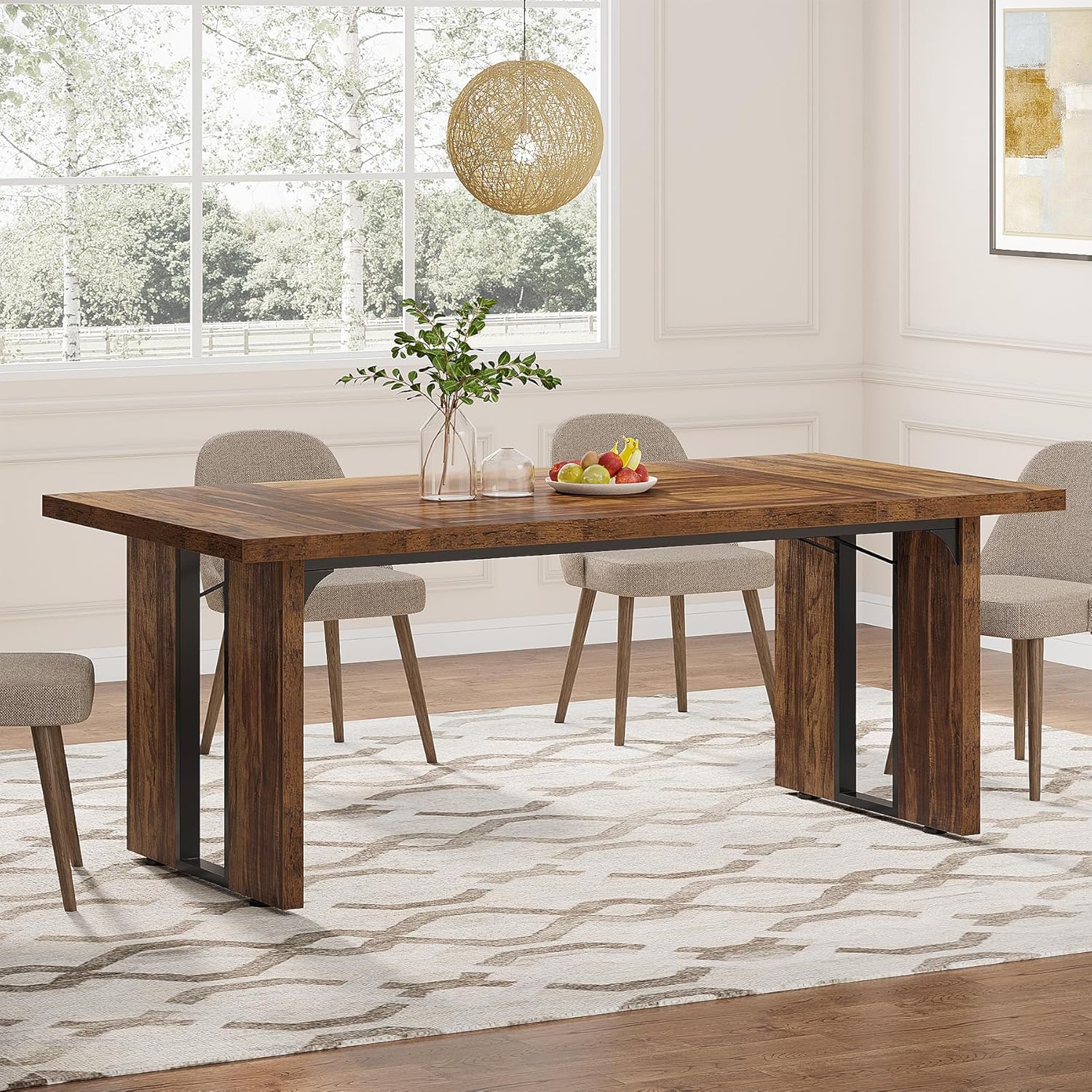 Rectangular Dining Table, 71" Farmhouse Breakfast Table for 6 to 8 People - Image 3