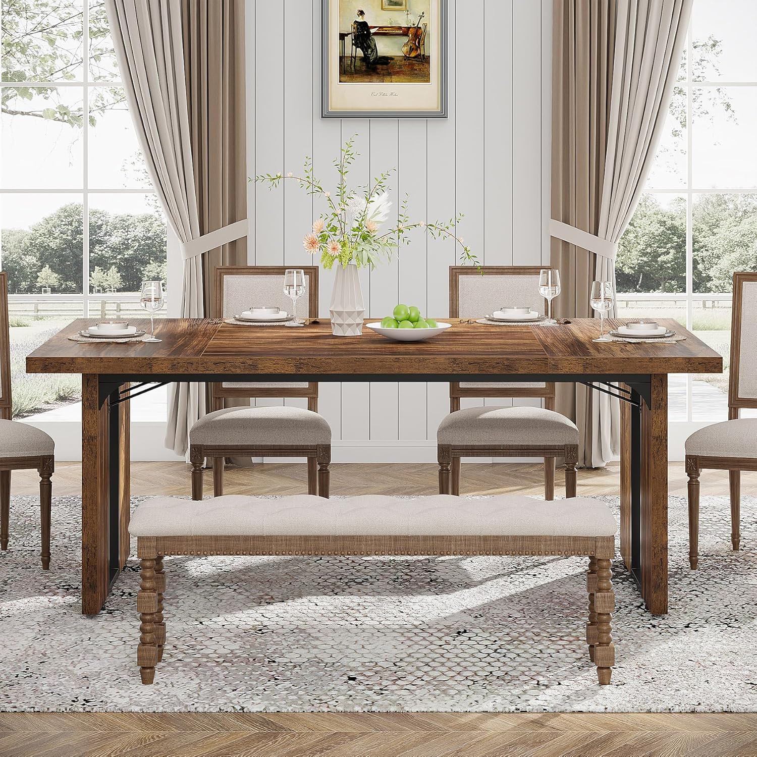 Rectangular Dining Table, 71" Farmhouse Breakfast Table for 6 to 8 People - Image 6