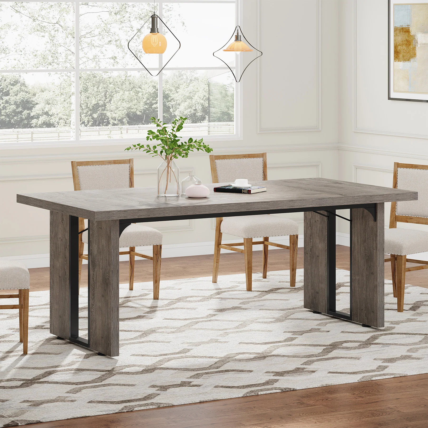 Rectangular Dining Table, 71" Farmhouse Breakfast Table for 6 to 8 People - Image 9
