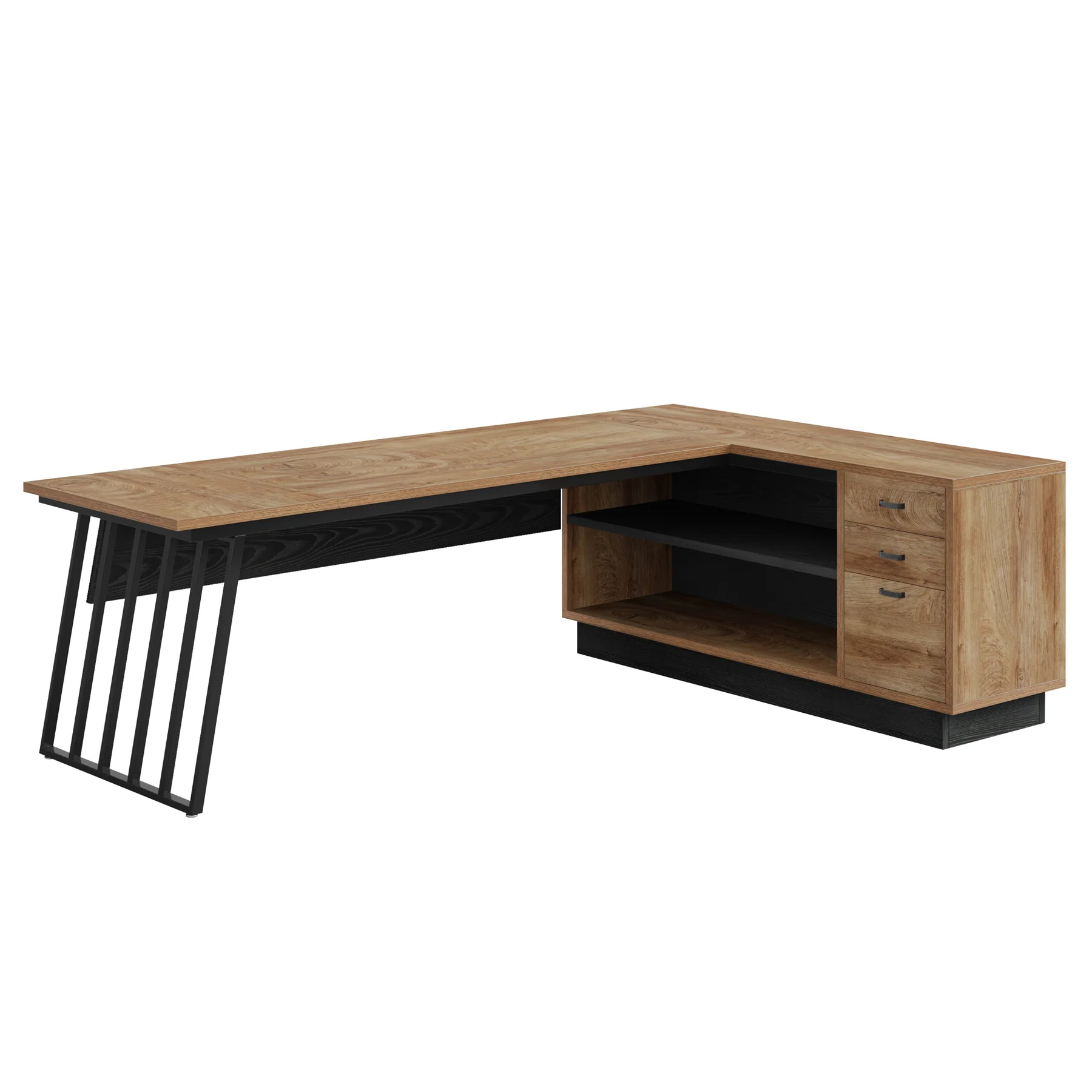 71" Executive Desk, Modern L-Shaped Computer Desk with Cabinet - Image 10