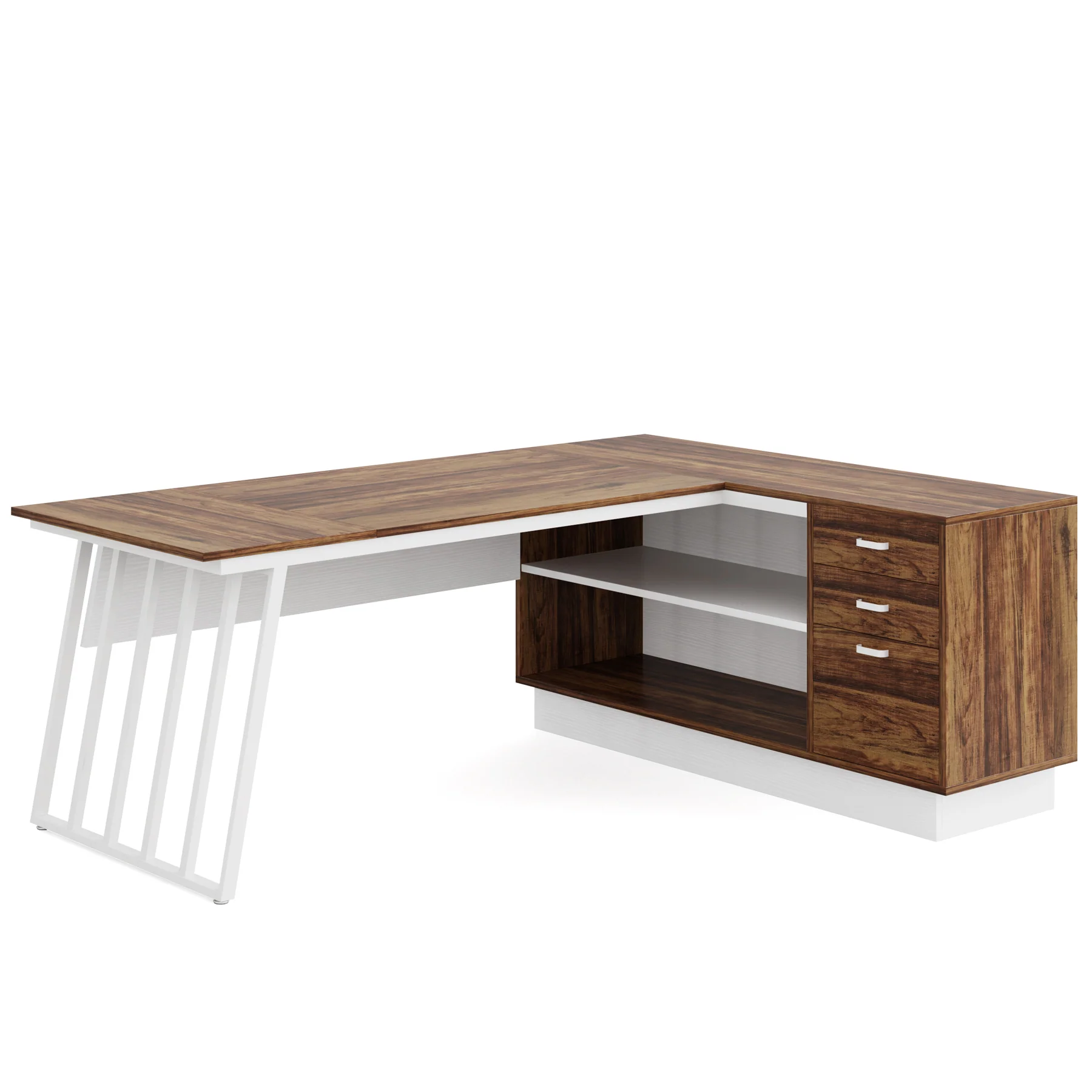 71" Executive Desk, Modern L-Shaped Computer Desk with Cabinet - Image 11