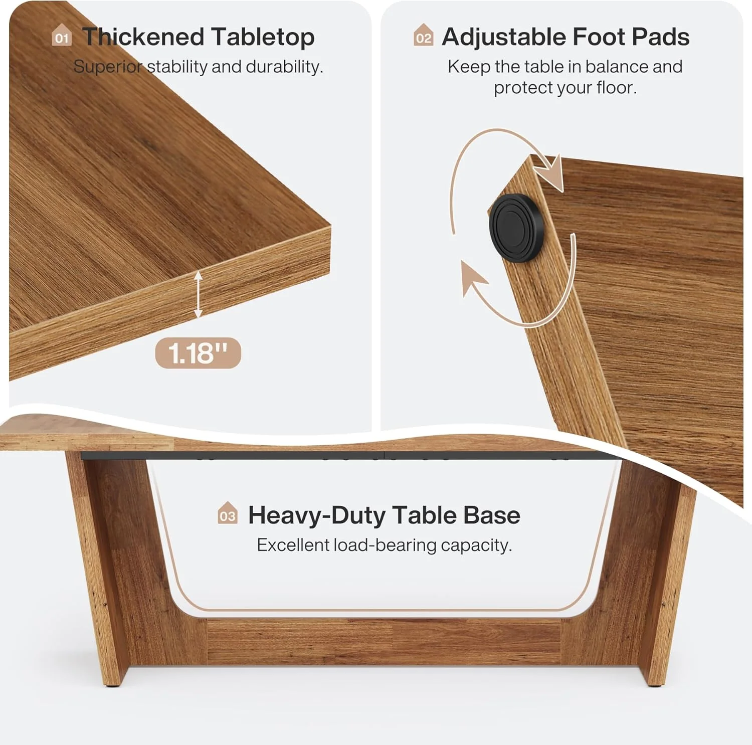 70.87" Rustic Brown Dining Table, Large Farmhouse Rectangular Table with Solid Pedestal Base - Image 10