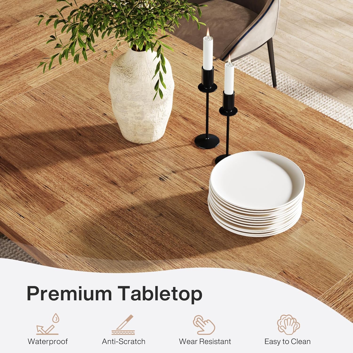 70.87" Rustic Brown Dining Table, Large Farmhouse Rectangular Table with Solid Pedestal Base - Image 11