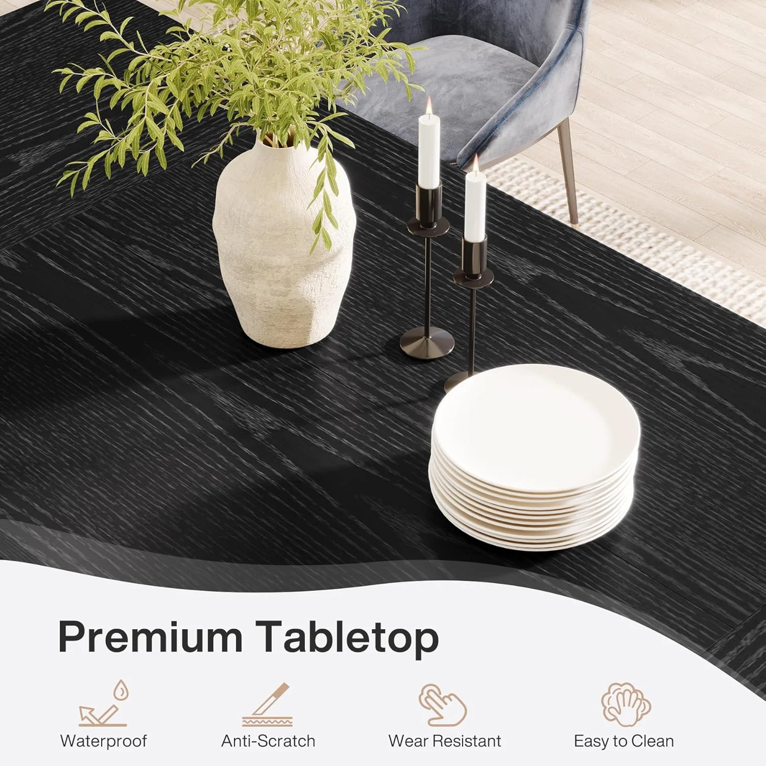 70.87" Rustic Brown Dining Table, Large Farmhouse Rectangular Table with Solid Pedestal Base - Image 20
