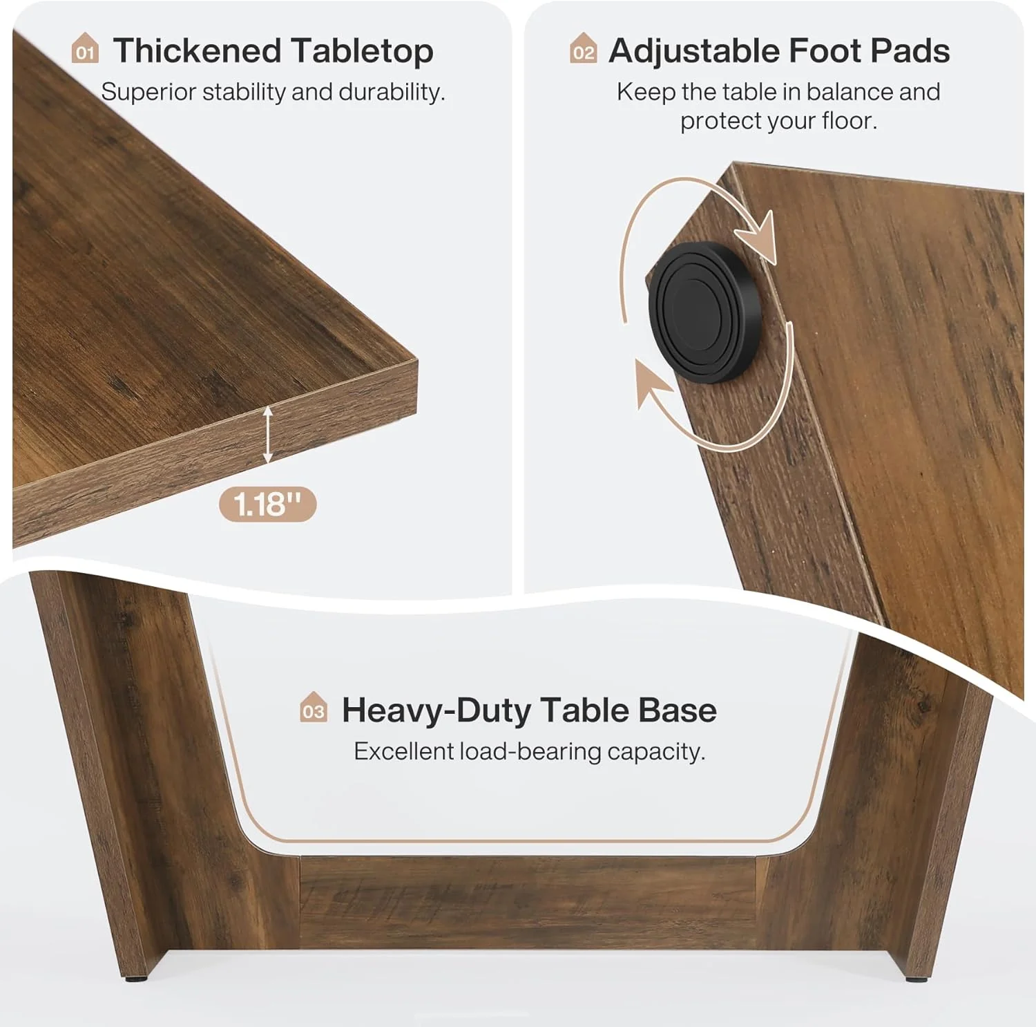 70.87" Rustic Brown Dining Table, Large Farmhouse Rectangular Table with Solid Pedestal Base - Image 7