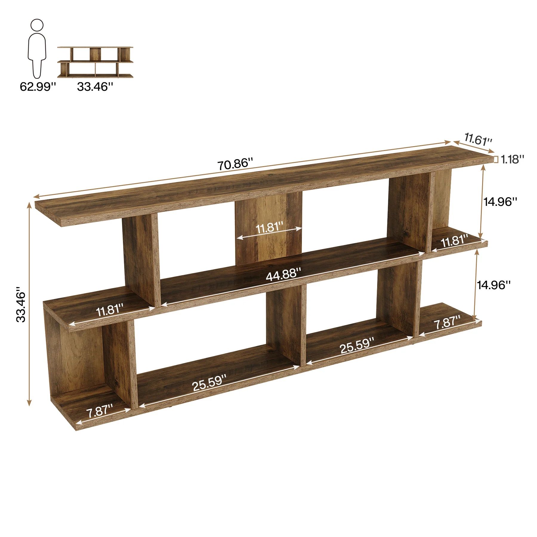 71" Console Table, 3 Tier Farmhouse Sofa Table with Storage - Image 2