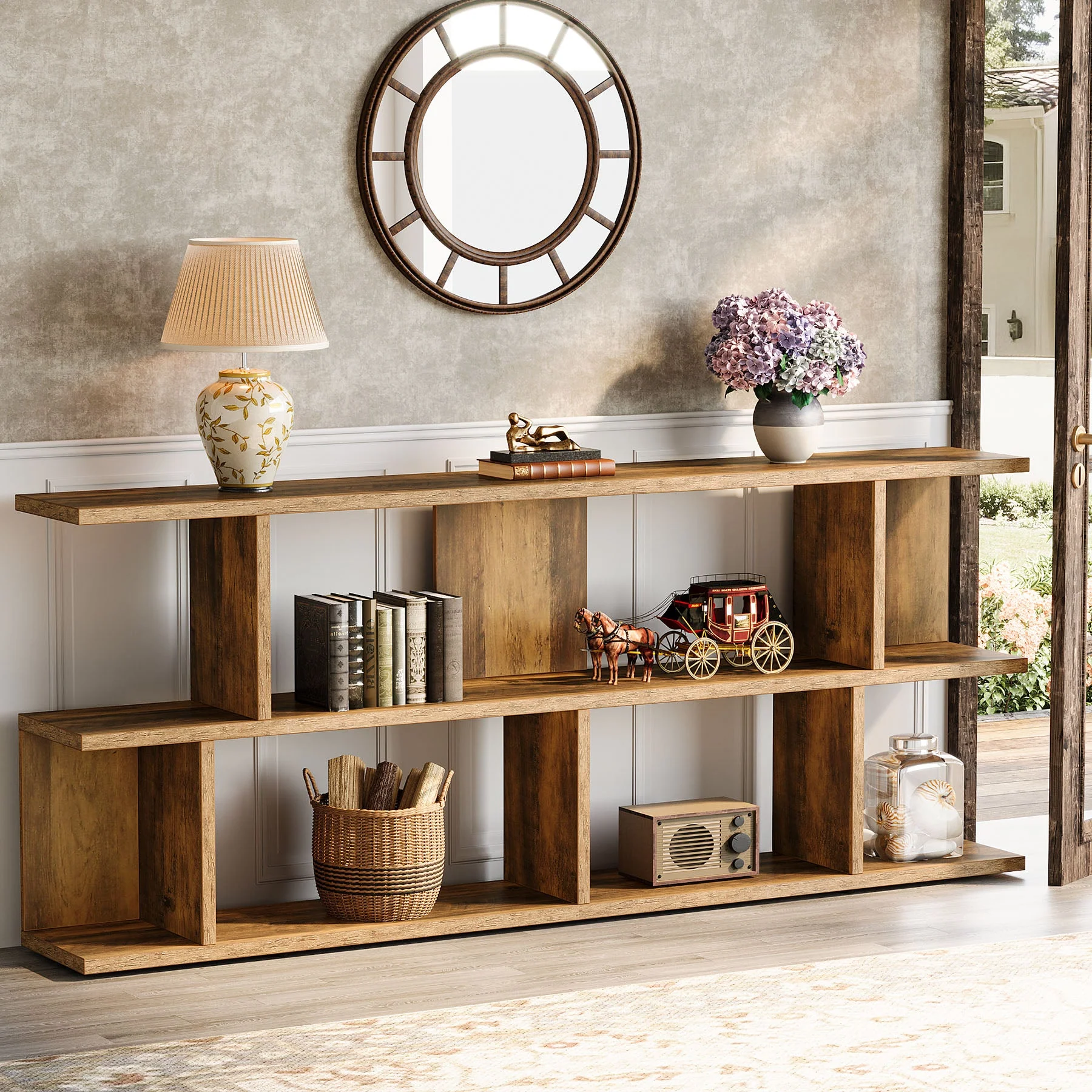 71" Console Table, 3 Tier Farmhouse Sofa Table with Storage - Image 3
