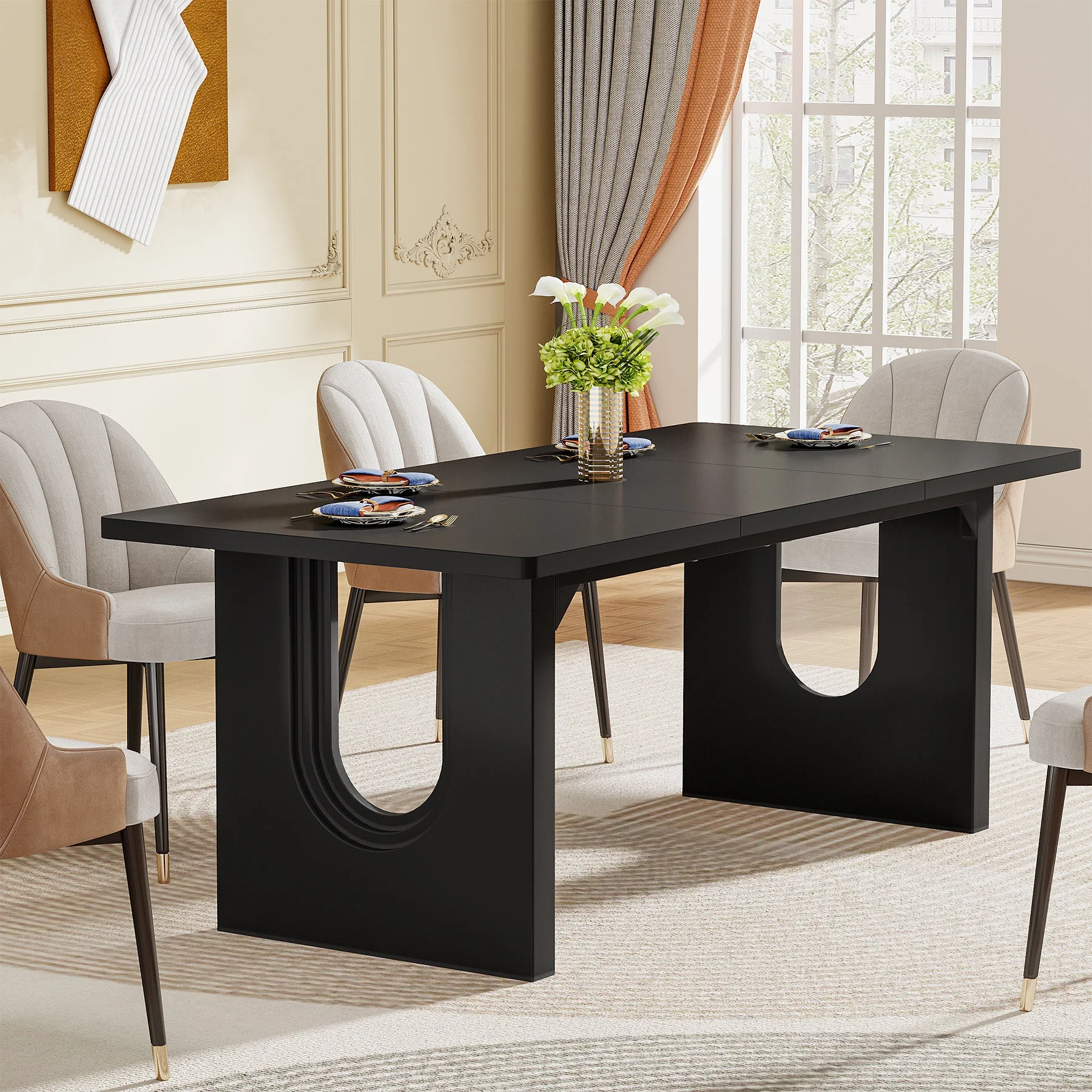71" Dining Table for 6 to 8 People, Modern Wood Kitchen Dinner Table - Image 10