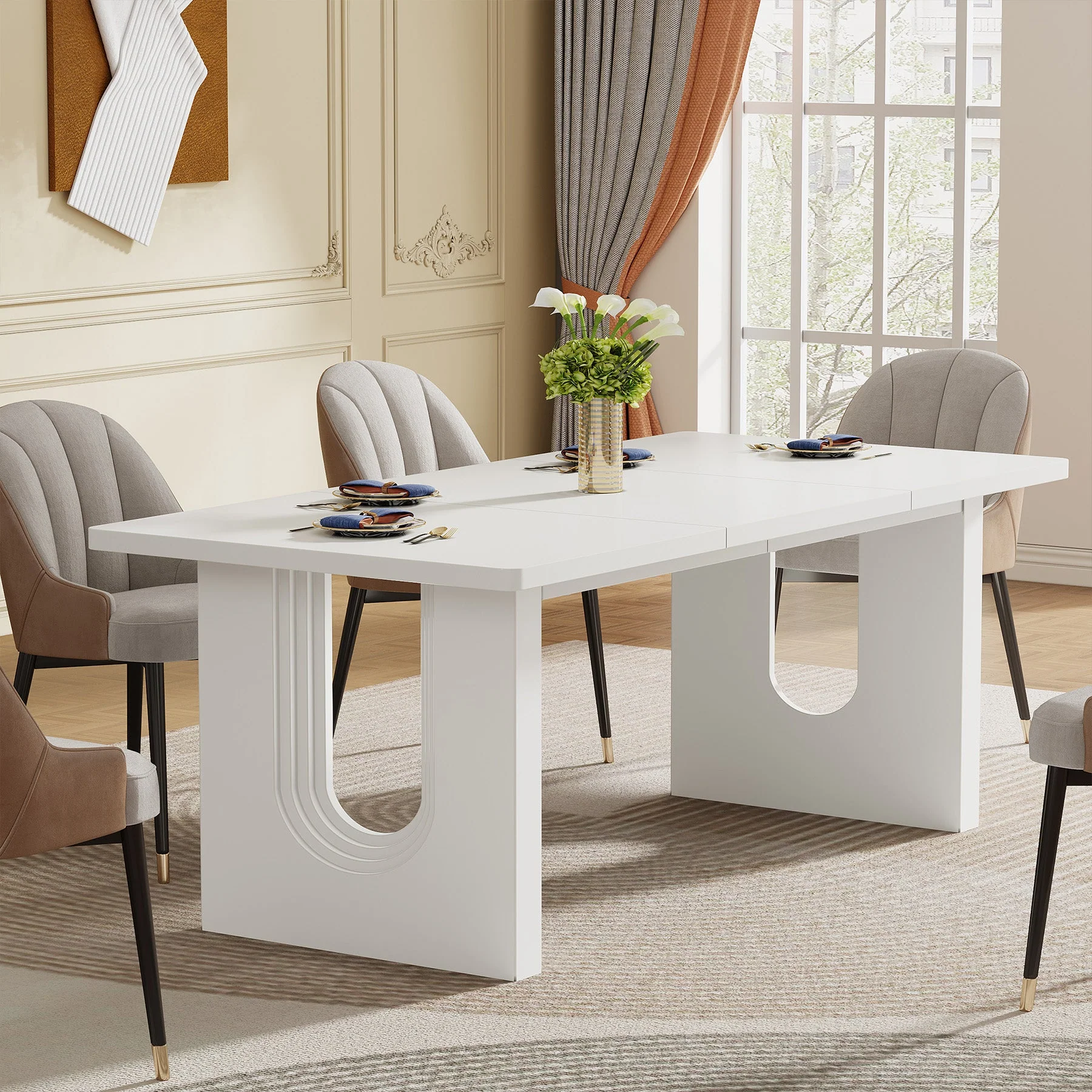 71" Dining Table for 6 to 8 People, Modern Wood Kitchen Dinner Table - Image 4