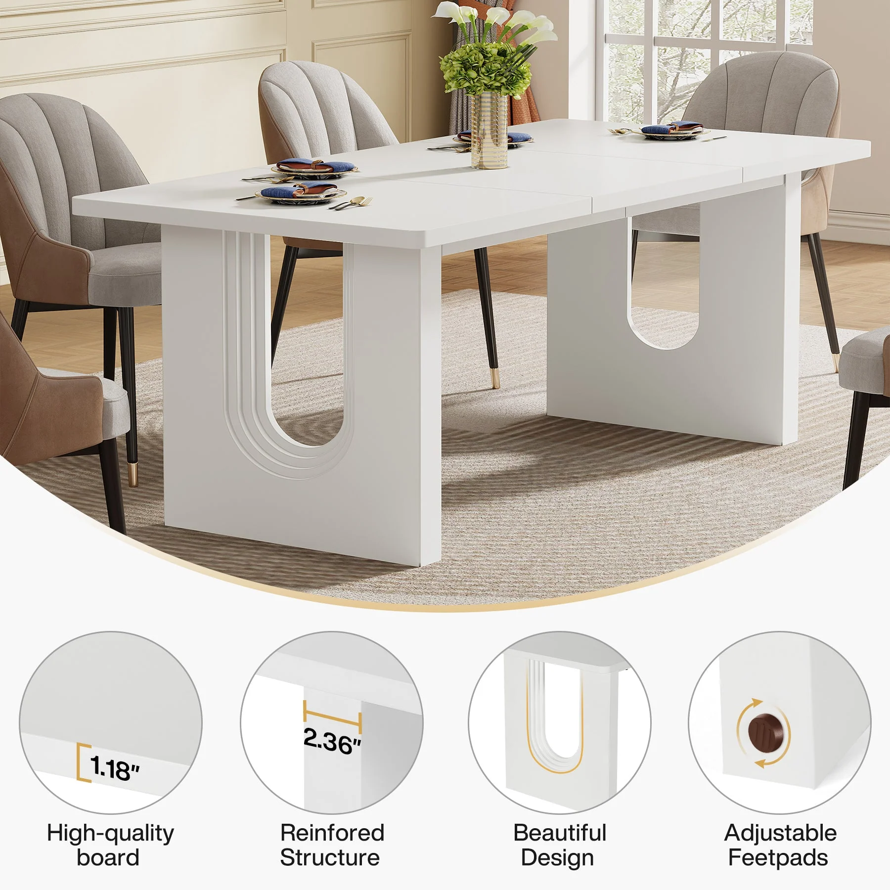 71" Dining Table for 6 to 8 People, Modern Wood Kitchen Dinner Table - Image 7