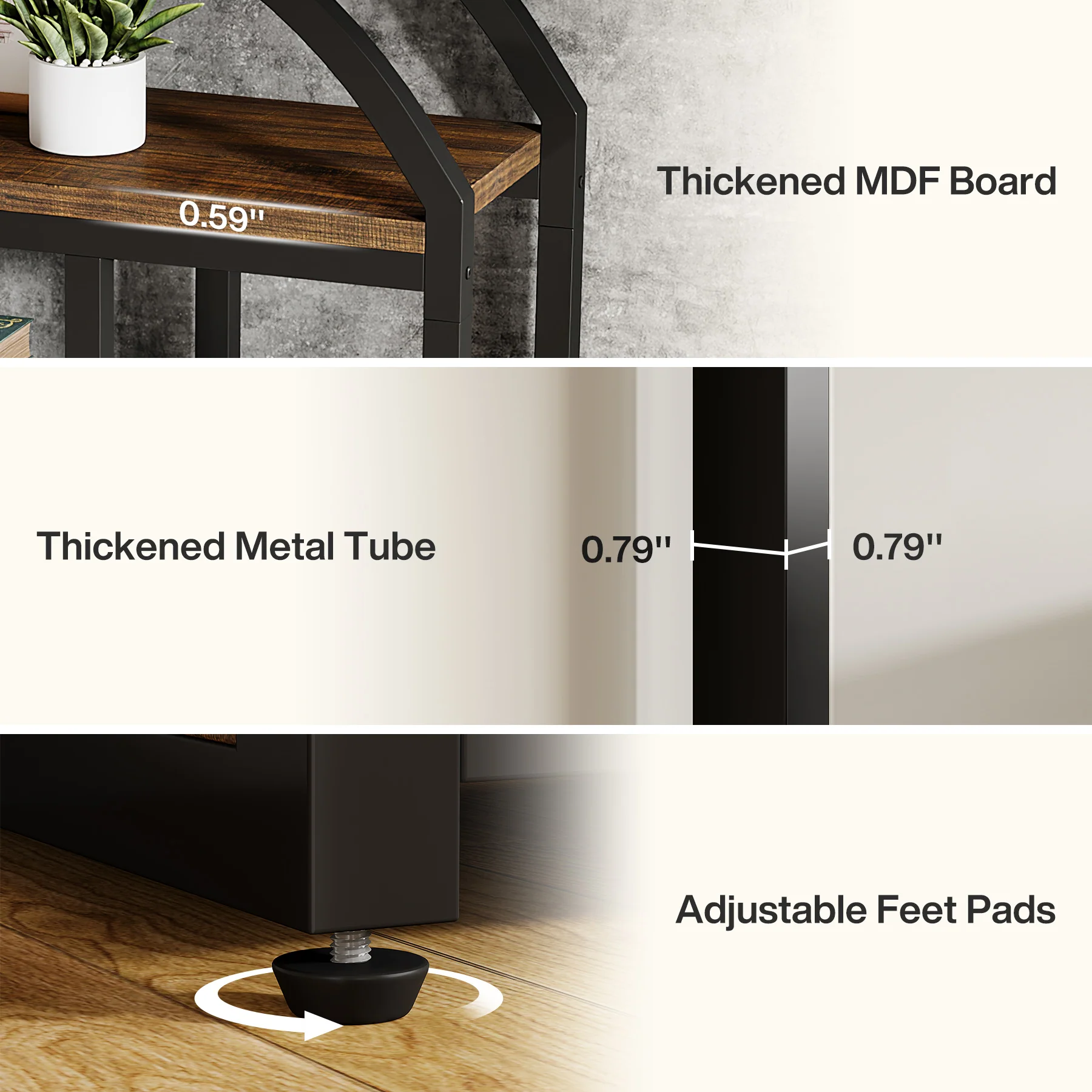71" Industrial Bookshelf, Arched Bookcase with Open Display Shelves - Image 9