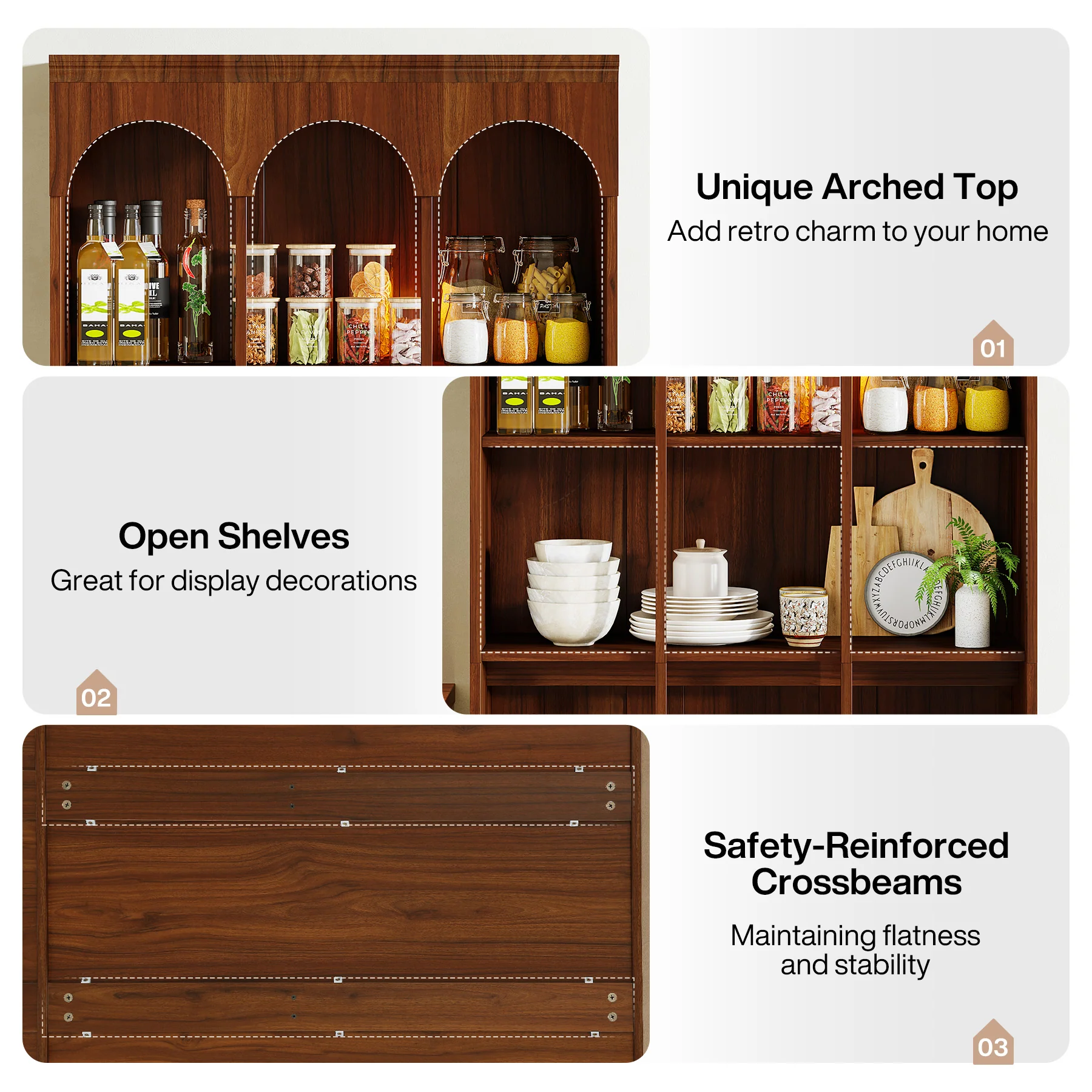 71" Tall Arched Bookshelf, 5-Tier Freestanding Bookcase Display Rack - Image 6