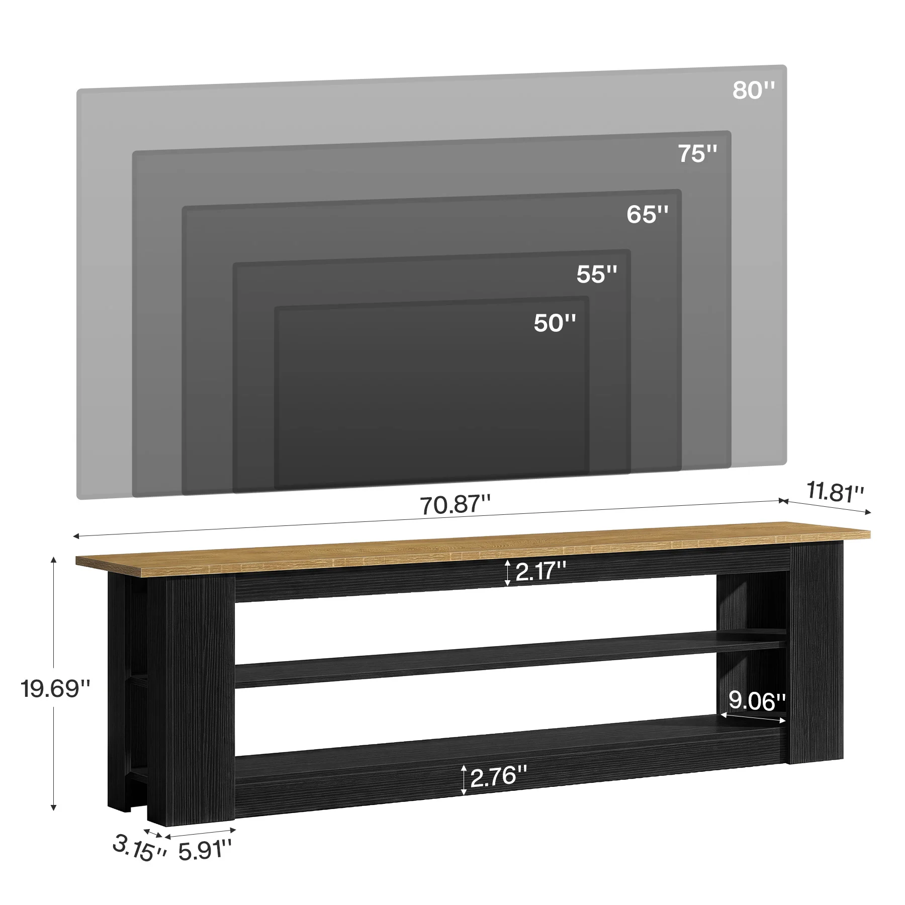 70.87" TV Stand for TVs up to 80", Farmhouse Entertainment Center with Storage Shelves - Image 2