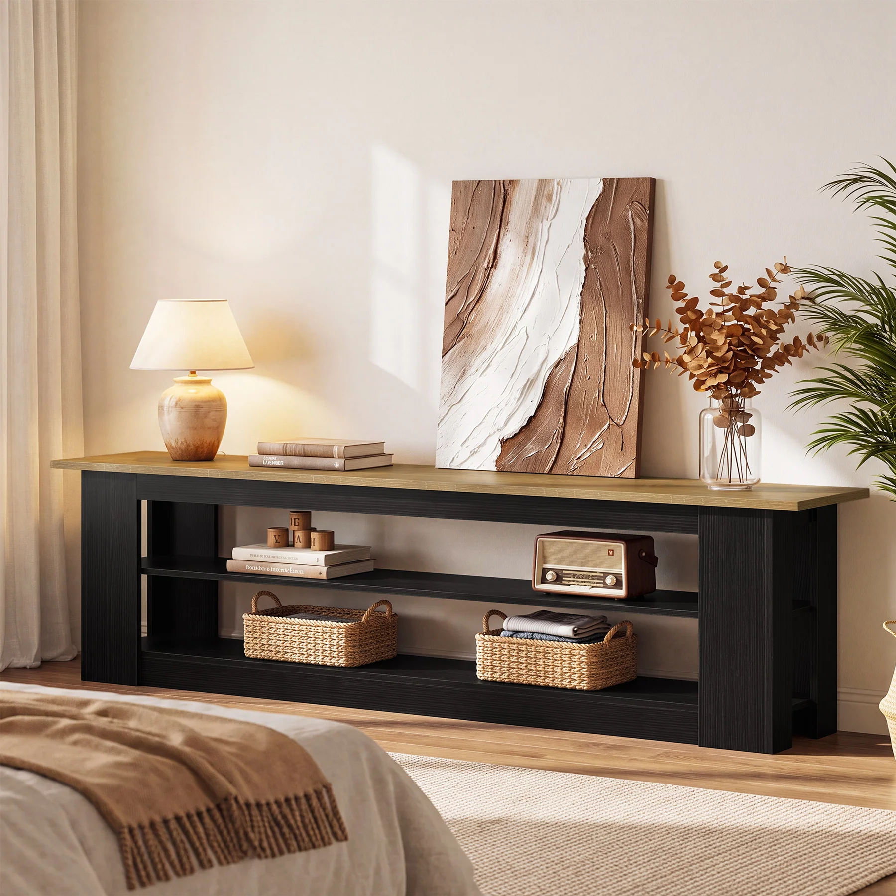 70.87" TV Stand for TVs up to 80", Farmhouse Entertainment Center with Storage Shelves - Image 6
