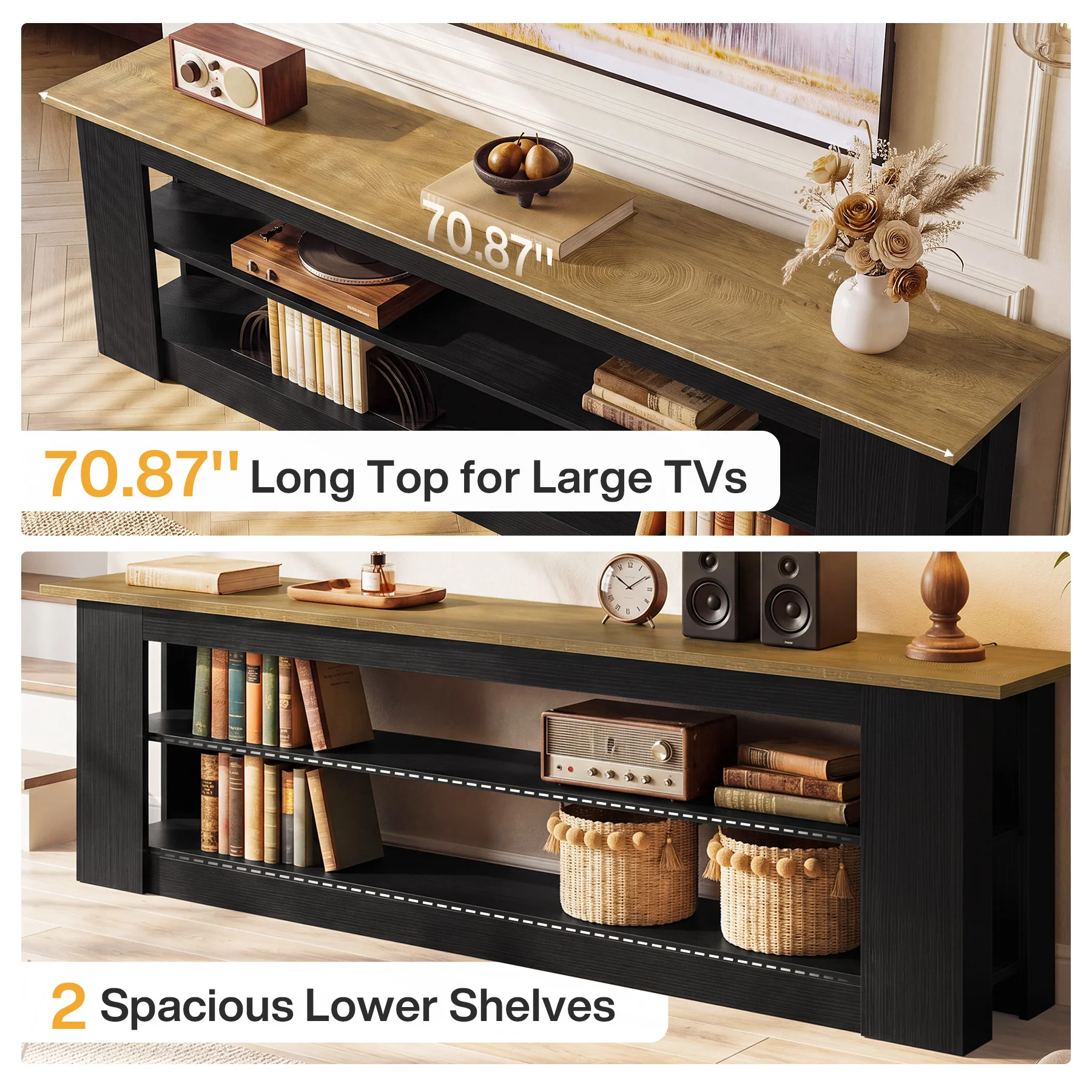 70.87" TV Stand for TVs up to 80", Farmhouse Entertainment Center with Storage Shelves - Image 7