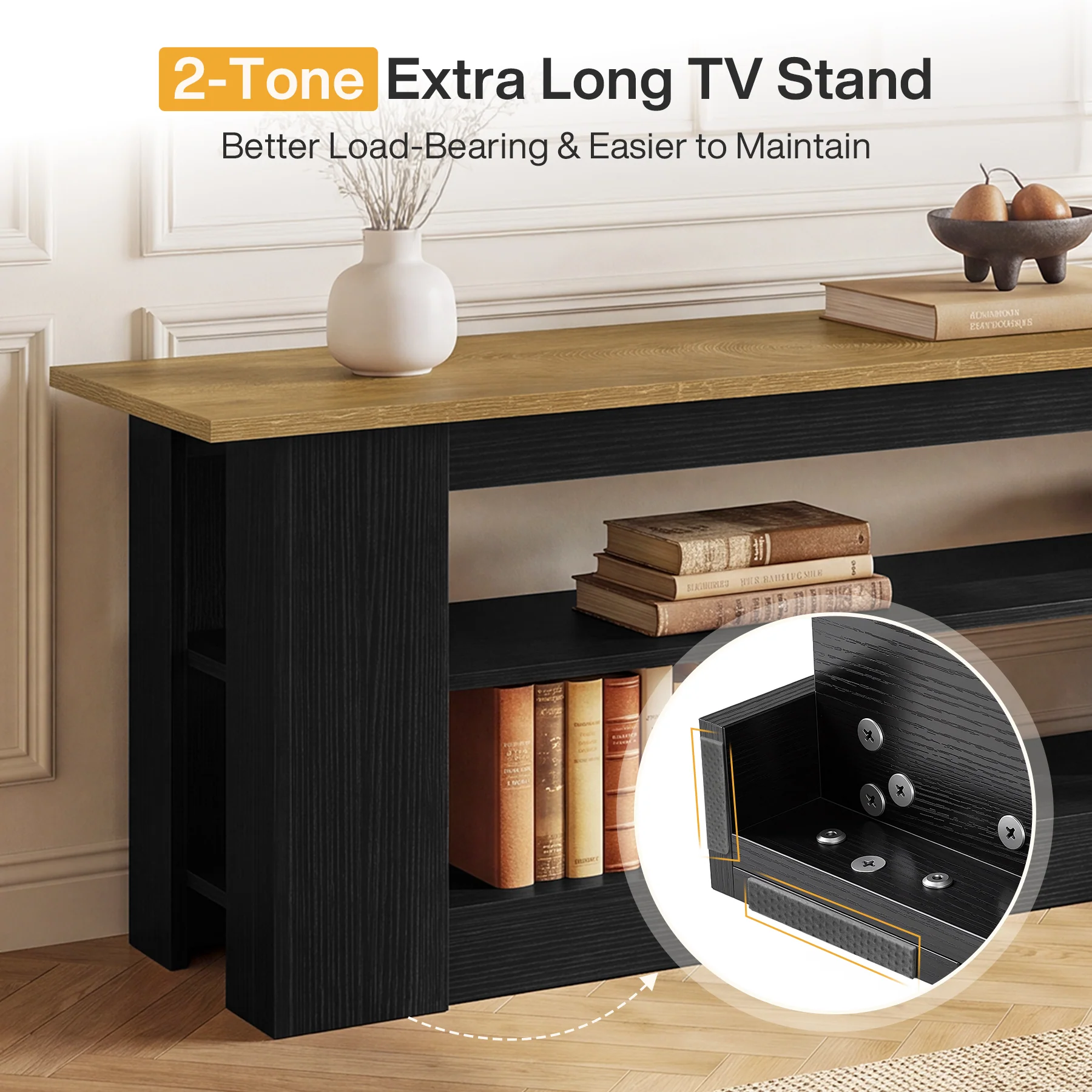 70.87" TV Stand for TVs up to 80", Farmhouse Entertainment Center with Storage Shelves - Image 8