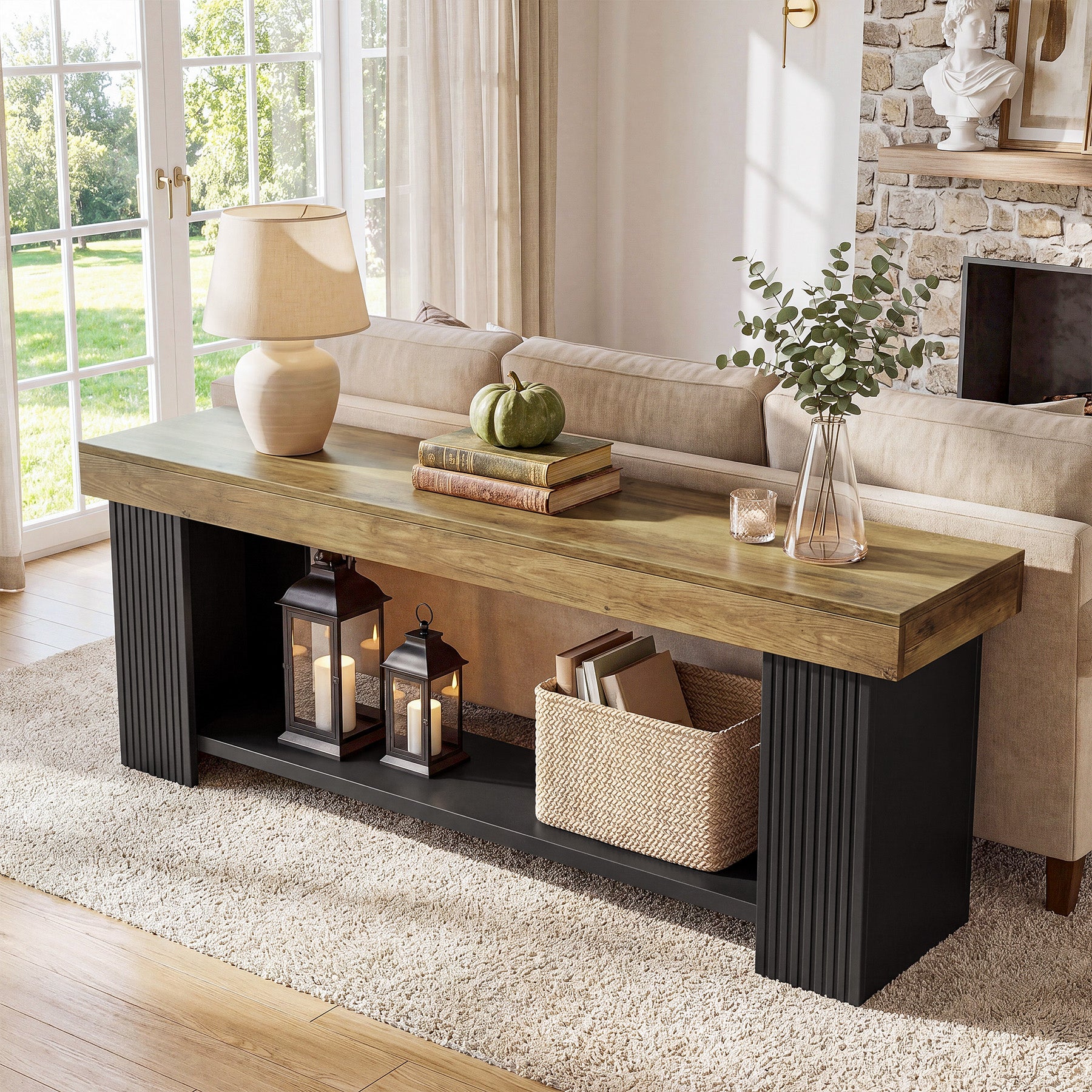 71" TV Stand for 70/75/80" TVs, Farmhouse Entertainment Center with Open Shelf - Image 5