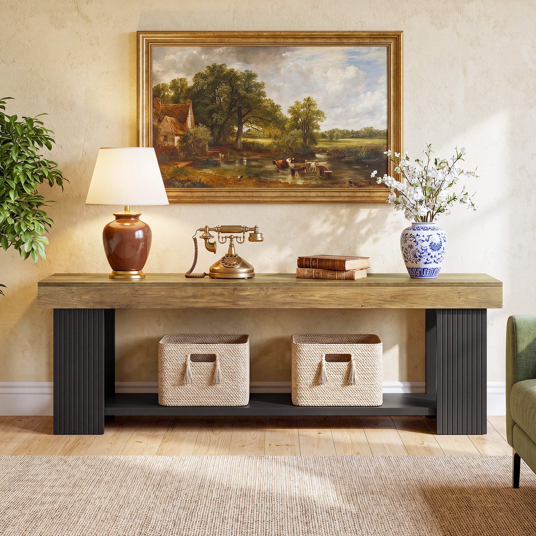 71" TV Stand for 70/75/80" TVs, Farmhouse Entertainment Center with Open Shelf - Image 6