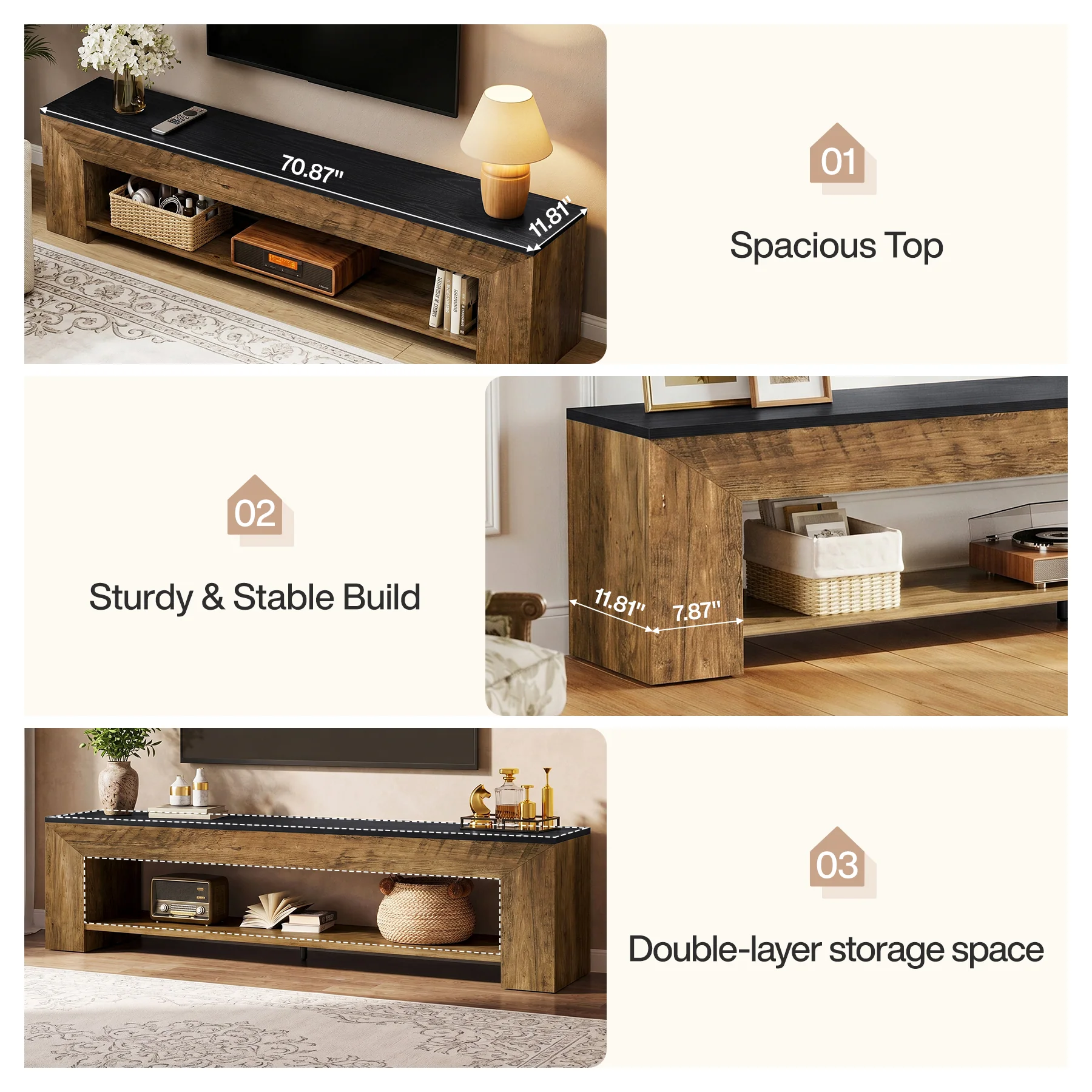 71" TV Stand, Large Entertainment Center with Shelf for TVs up to 80" - Image 7