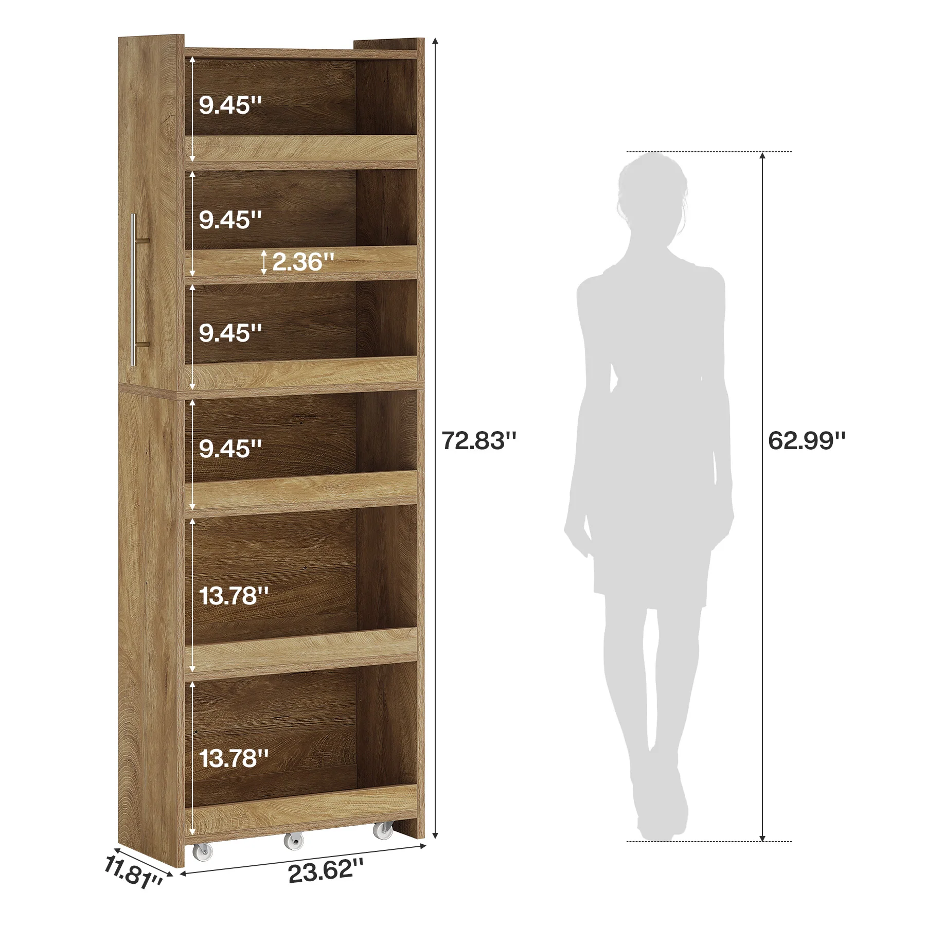 72.83" Slim Storage Cart with Wheels, 6-Tier Narrow Rolling Utility Pantry Cart for Kitchen - Image 2