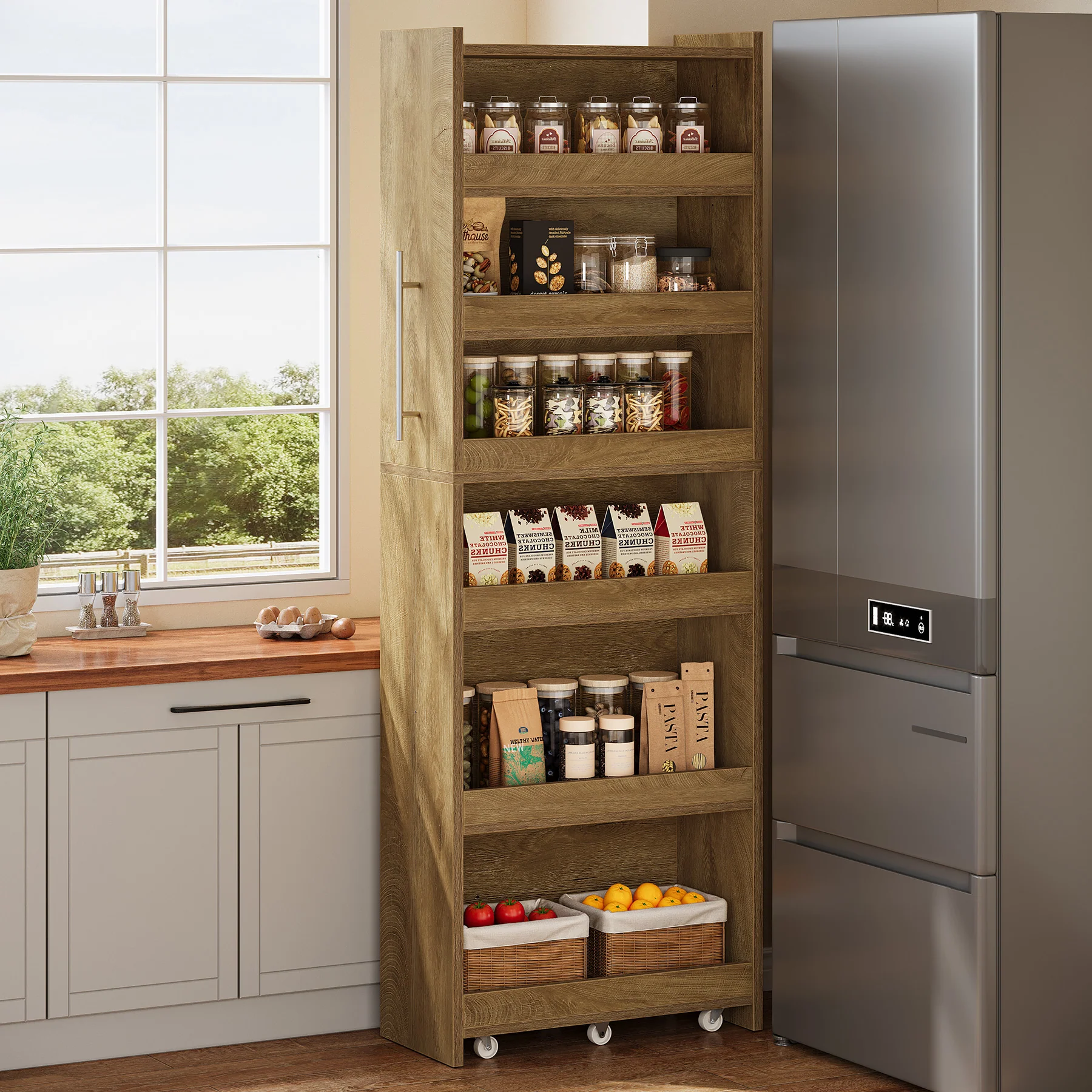 72.83" Slim Storage Cart with Wheels, 6-Tier Narrow Rolling Utility Pantry Cart for Kitchen - Image 3