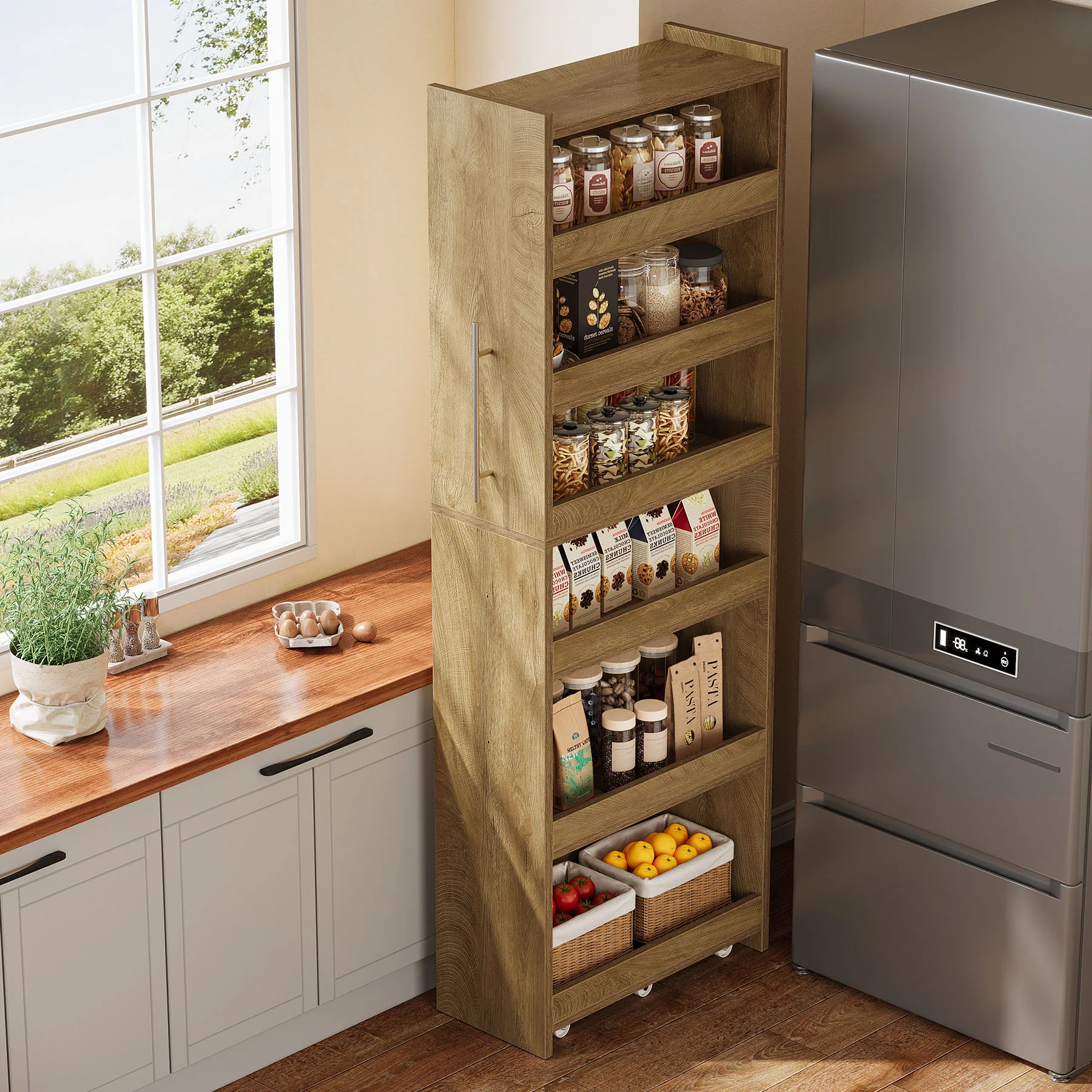72.83" Slim Storage Cart with Wheels, 6-Tier Narrow Rolling Utility Pantry Cart for Kitchen - Image 6