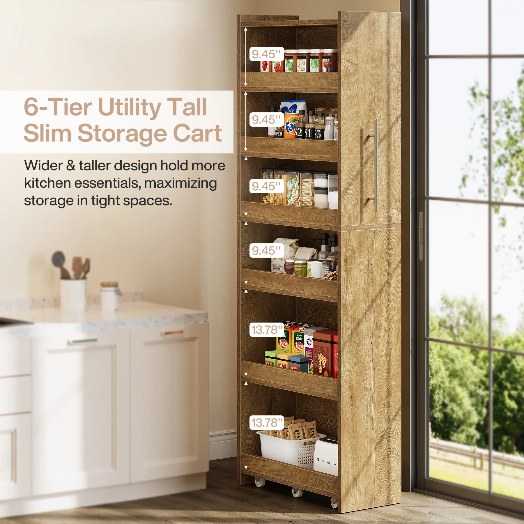 72.83" Slim Storage Cart with Wheels, 6-Tier Narrow Rolling Utility Pantry Cart for Kitchen - Image 7