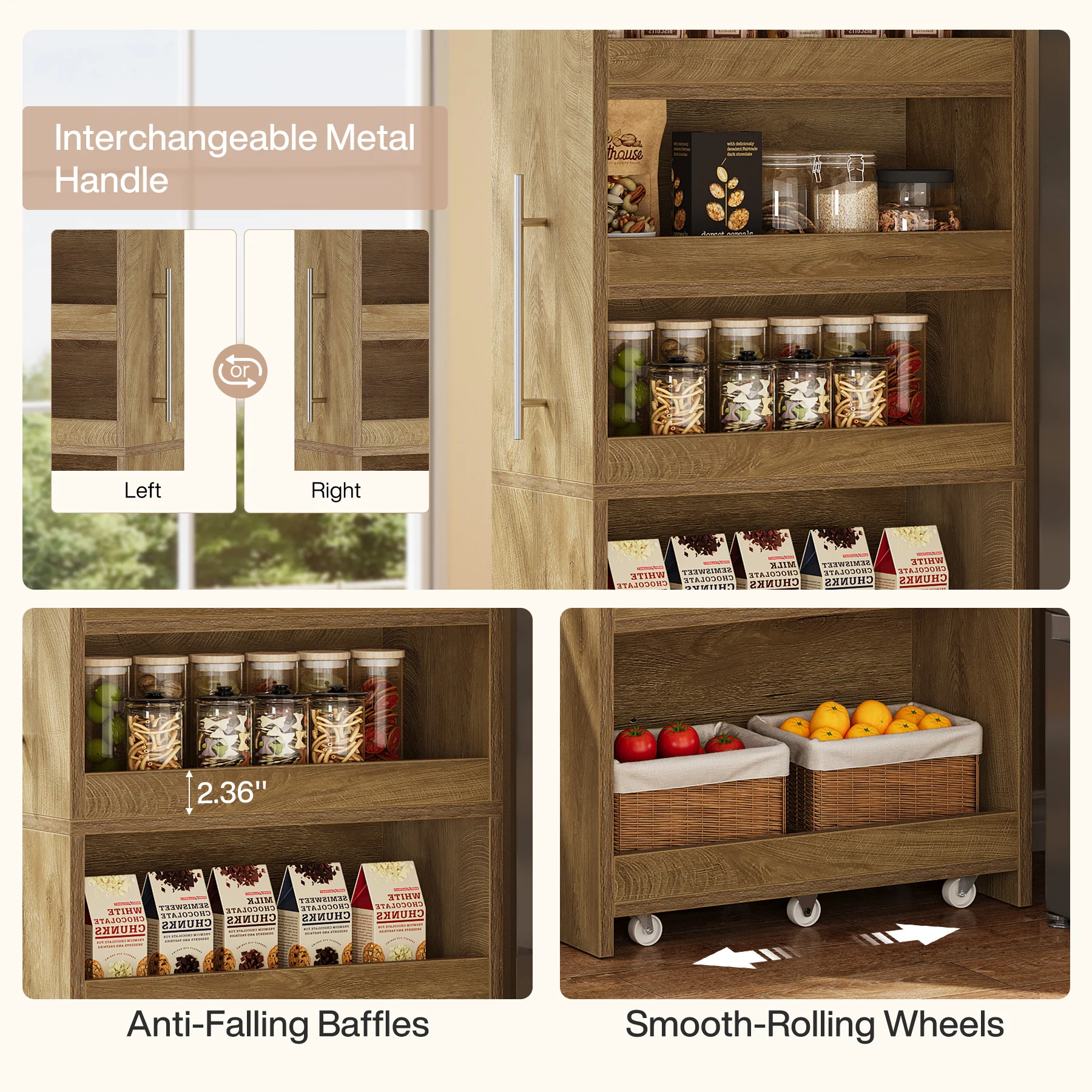 72.83" Slim Storage Cart with Wheels, 6-Tier Narrow Rolling Utility Pantry Cart for Kitchen - Image 8