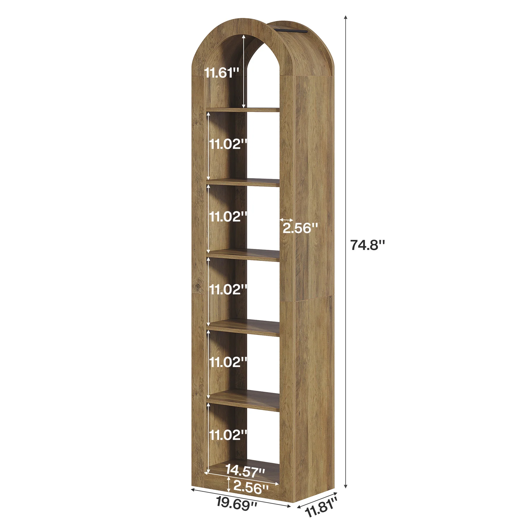 74.8" Arched Bookshelf, 6-Tier Narrow Open Bookcase Display Shelf - Image 2