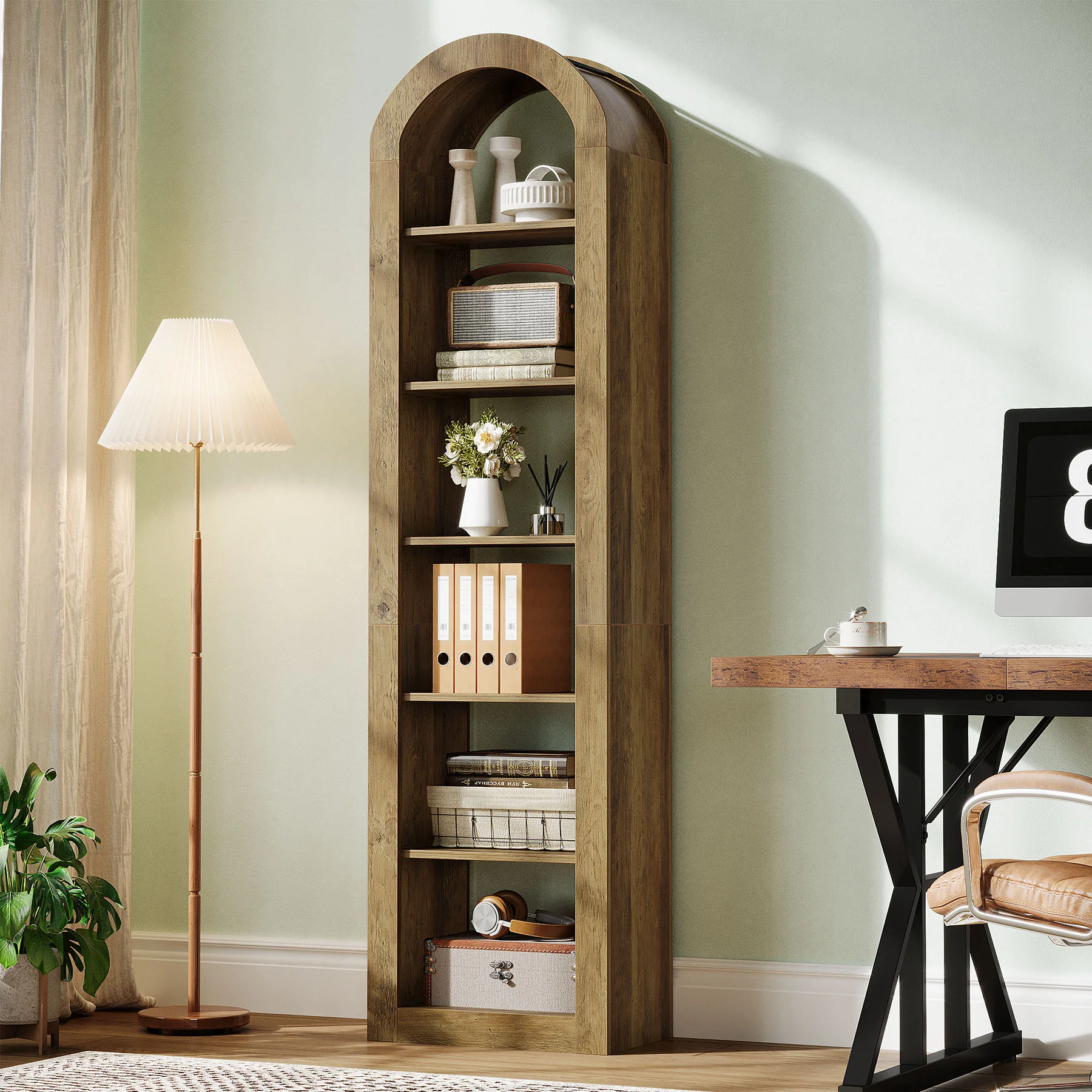 74.8" Arched Bookshelf, 6-Tier Narrow Open Bookcase Display Shelf - Image 3