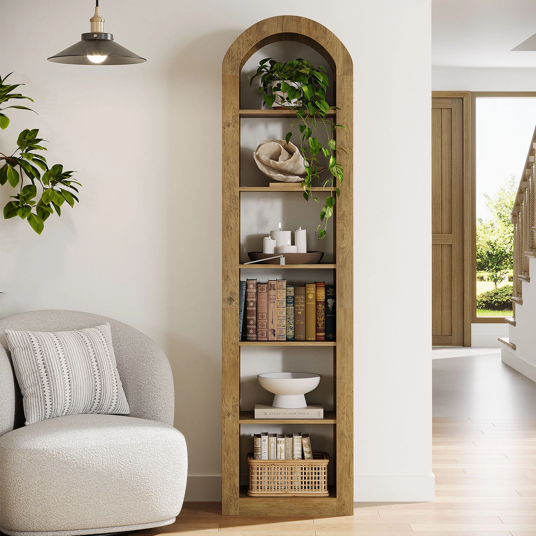 74.8" Arched Bookshelf, 6-Tier Narrow Open Bookcase Display Shelf - Image 5