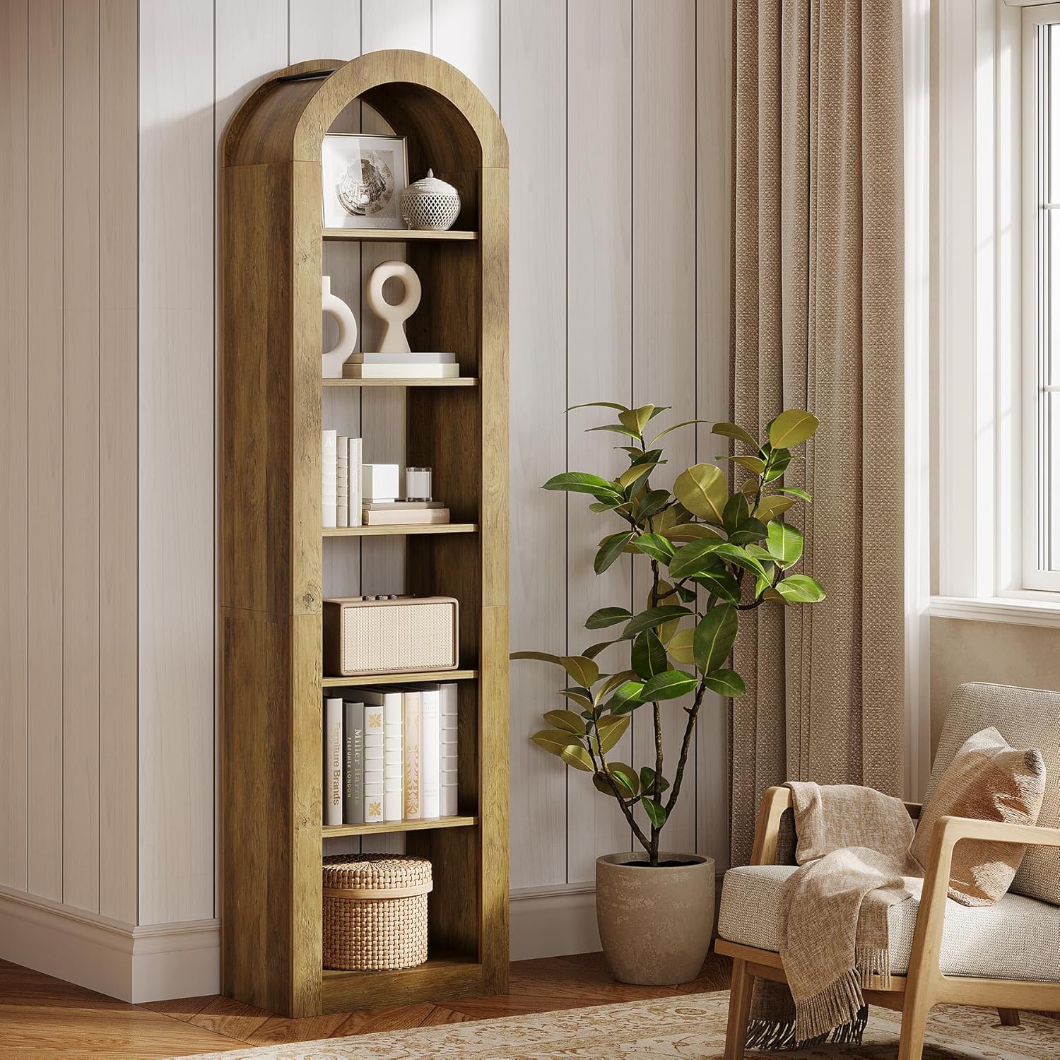 74.8" Arched Bookshelf, 6-Tier Narrow Open Bookcase Display Shelf - Image 6