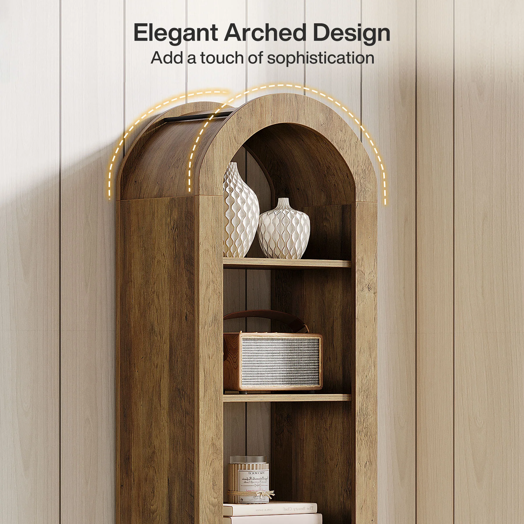 74.8" Arched Bookshelf, 6-Tier Narrow Open Bookcase Display Shelf - Image 7
