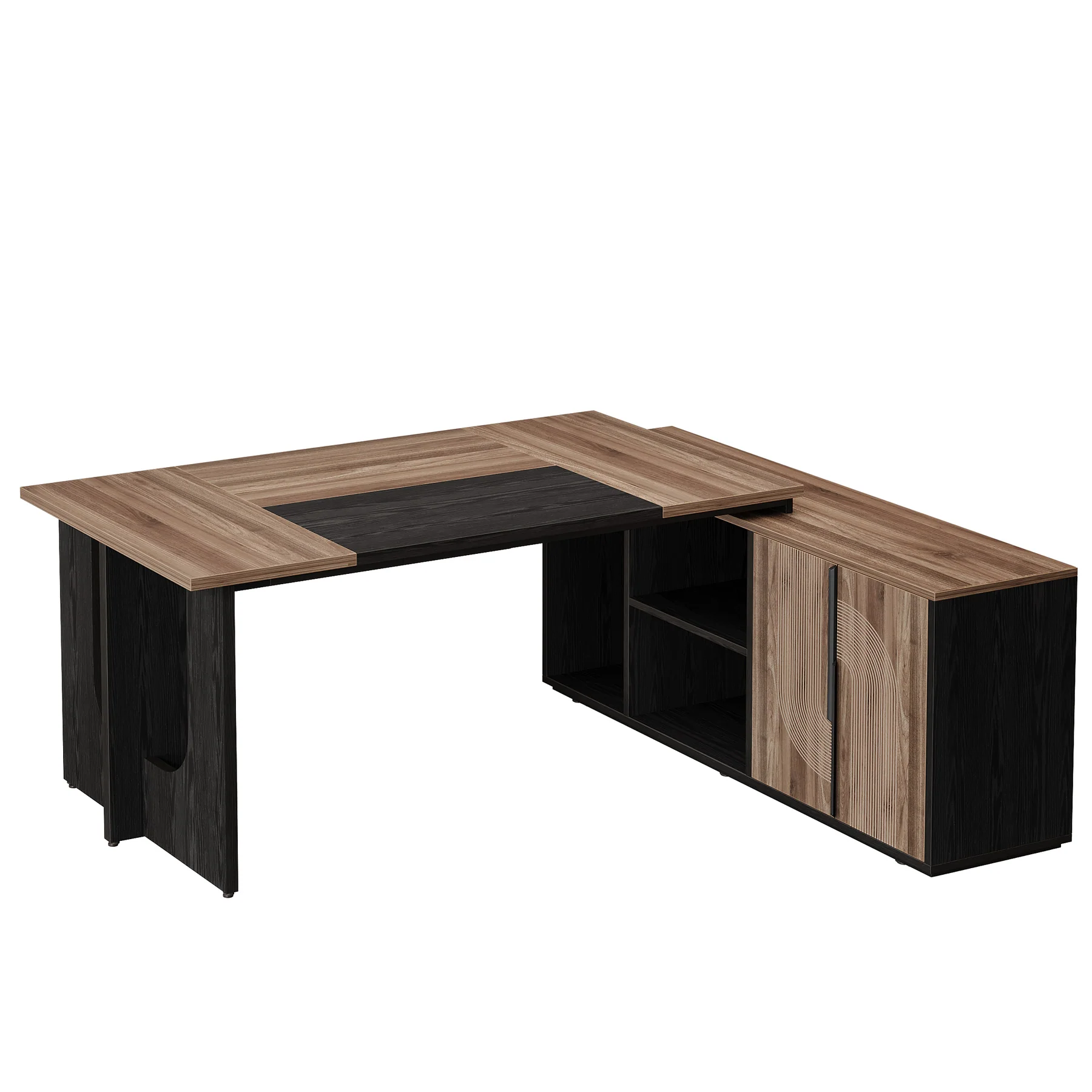 74" Executive Desk, L-Shaped Computer Desk Office Desk With Cabinet - Image 10