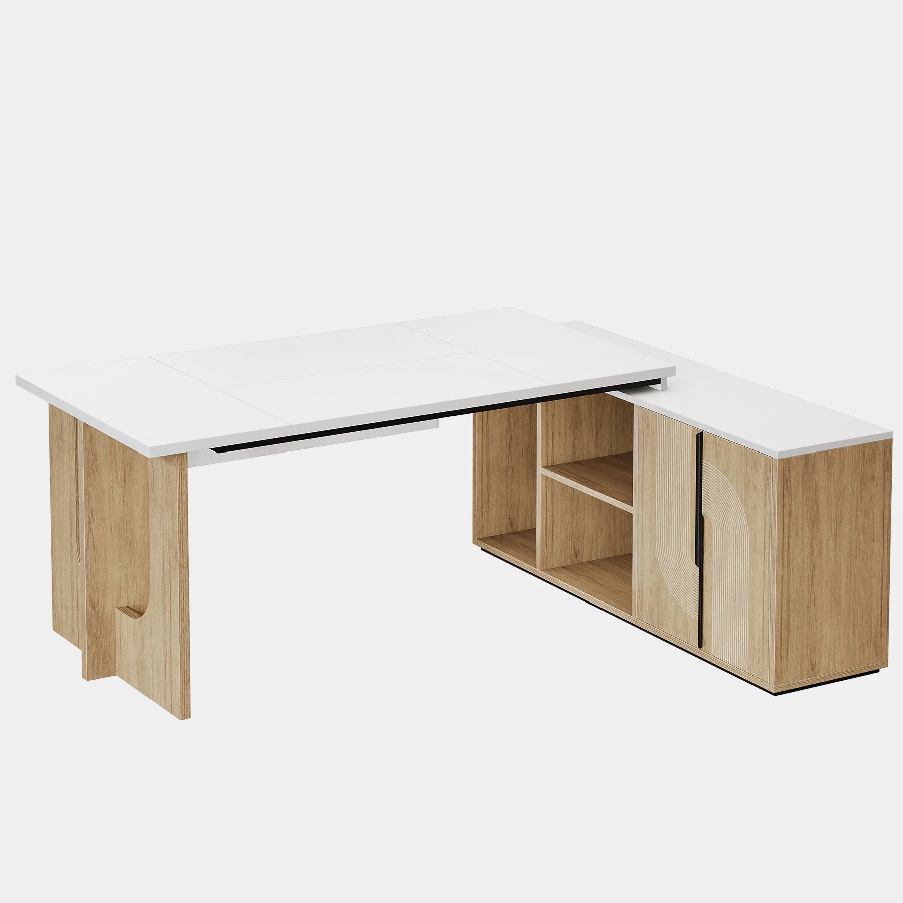 74" Executive Desk, L-Shaped Computer Desk Office Desk With Cabinet - Image 7