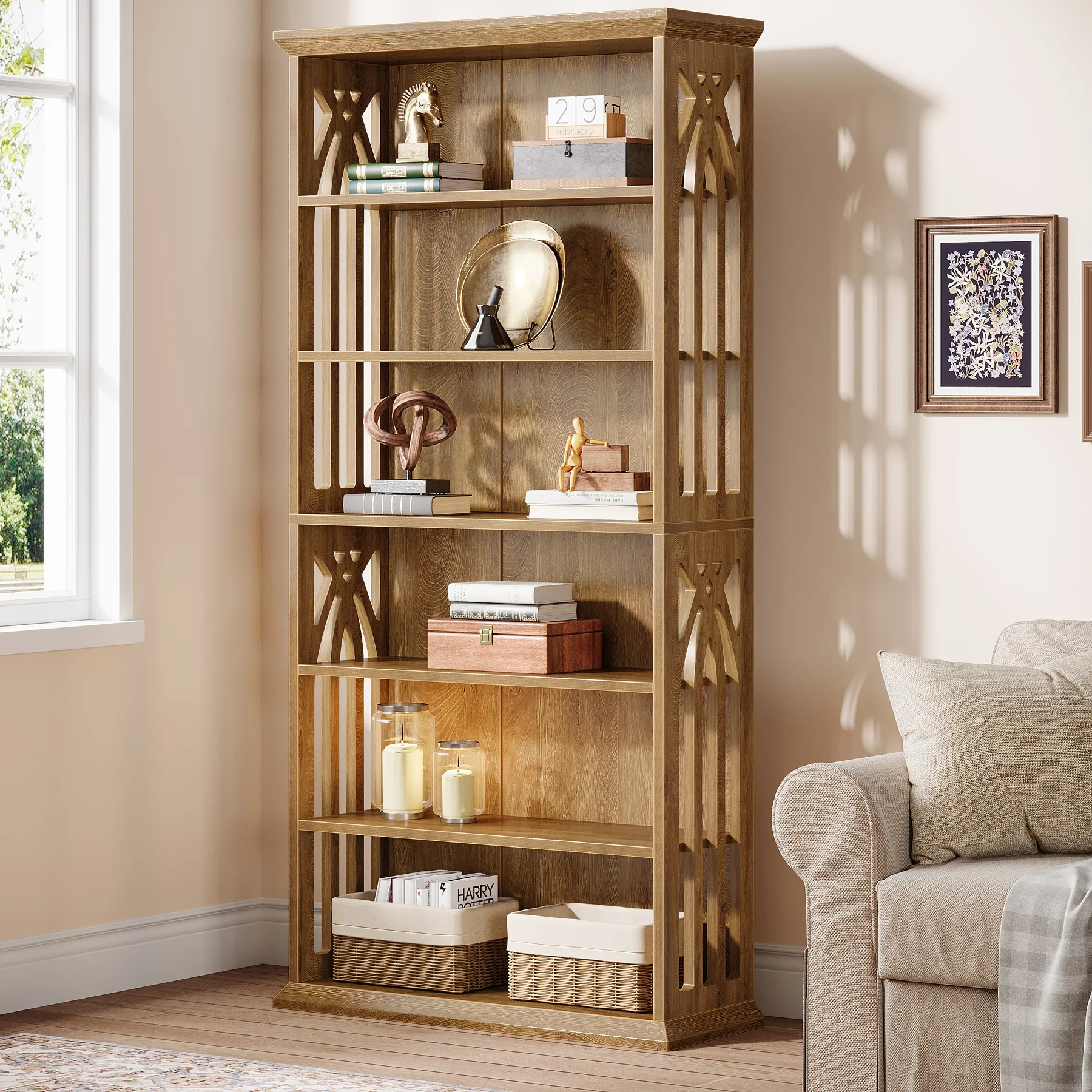 6-Tier Bookshelf, 75" Bookcase Display Shelves Storage Etagere - Image 10