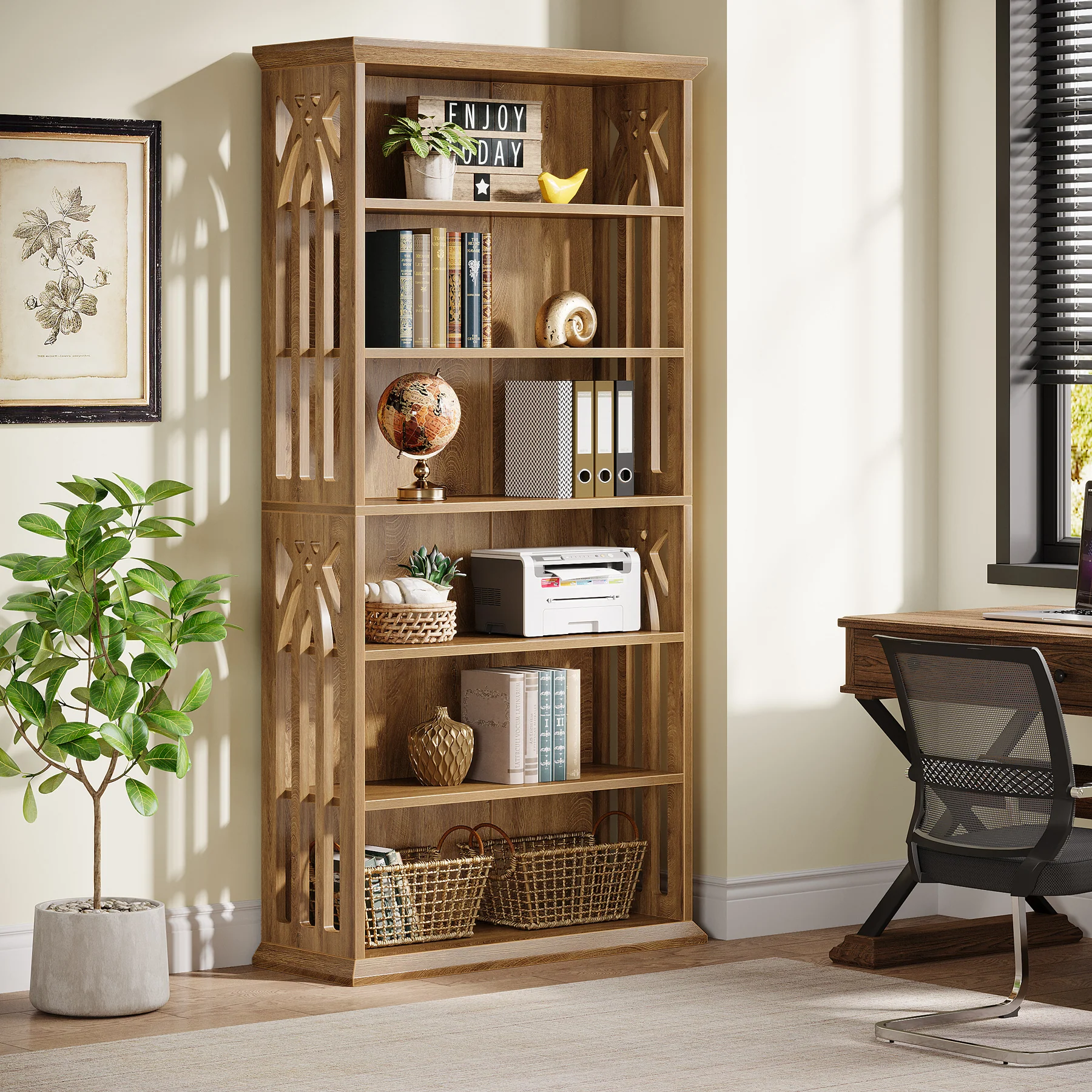 6-Tier Bookshelf, 75" Bookcase Display Shelves Storage Etagere - Image 11