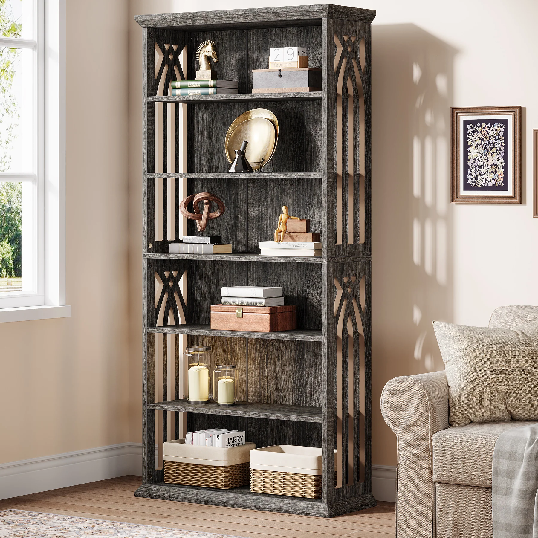 6-Tier Bookshelf, 75" Bookcase Display Shelves Storage Etagere - Image 13