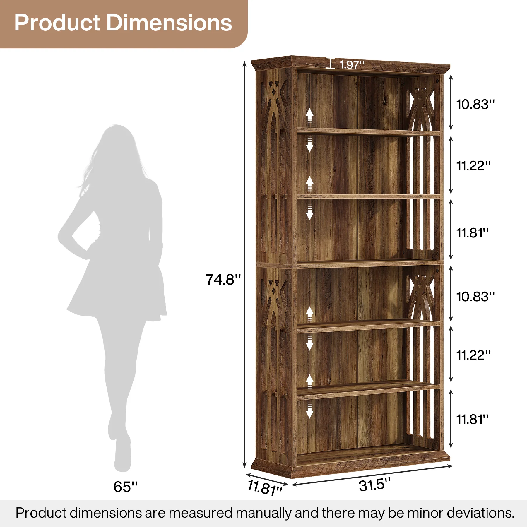 6-Tier Bookshelf, 75" Bookcase Display Shelves Storage Etagere - Image 2